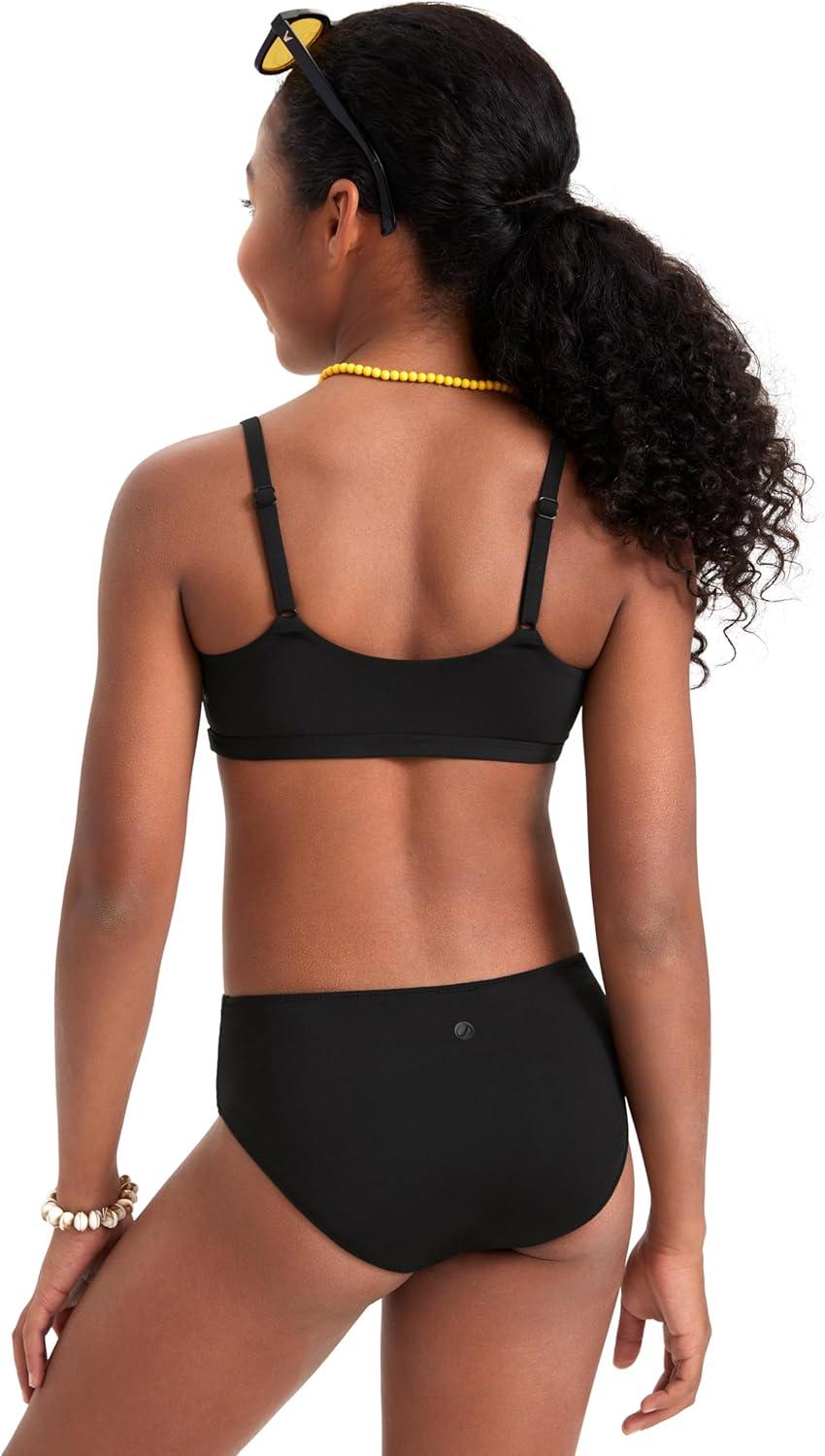 imageCRZ YOGA Girls Bikini Set 2 Piece Swimsuit Beach Sports Bathing Suit Scoop Neck Adjustable Straps Padded Kids TeenBlack