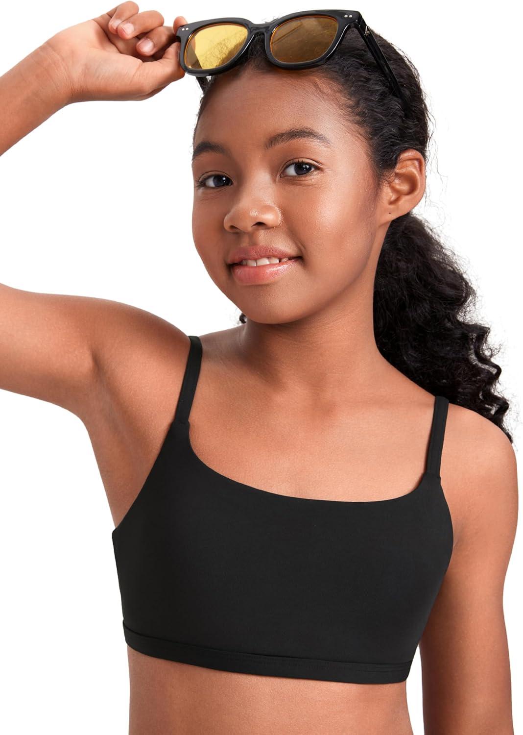 imageCRZ YOGA Girls Bikini Set 2 Piece Swimsuit Beach Sports Bathing Suit Scoop Neck Adjustable Straps Padded Kids TeenBlack