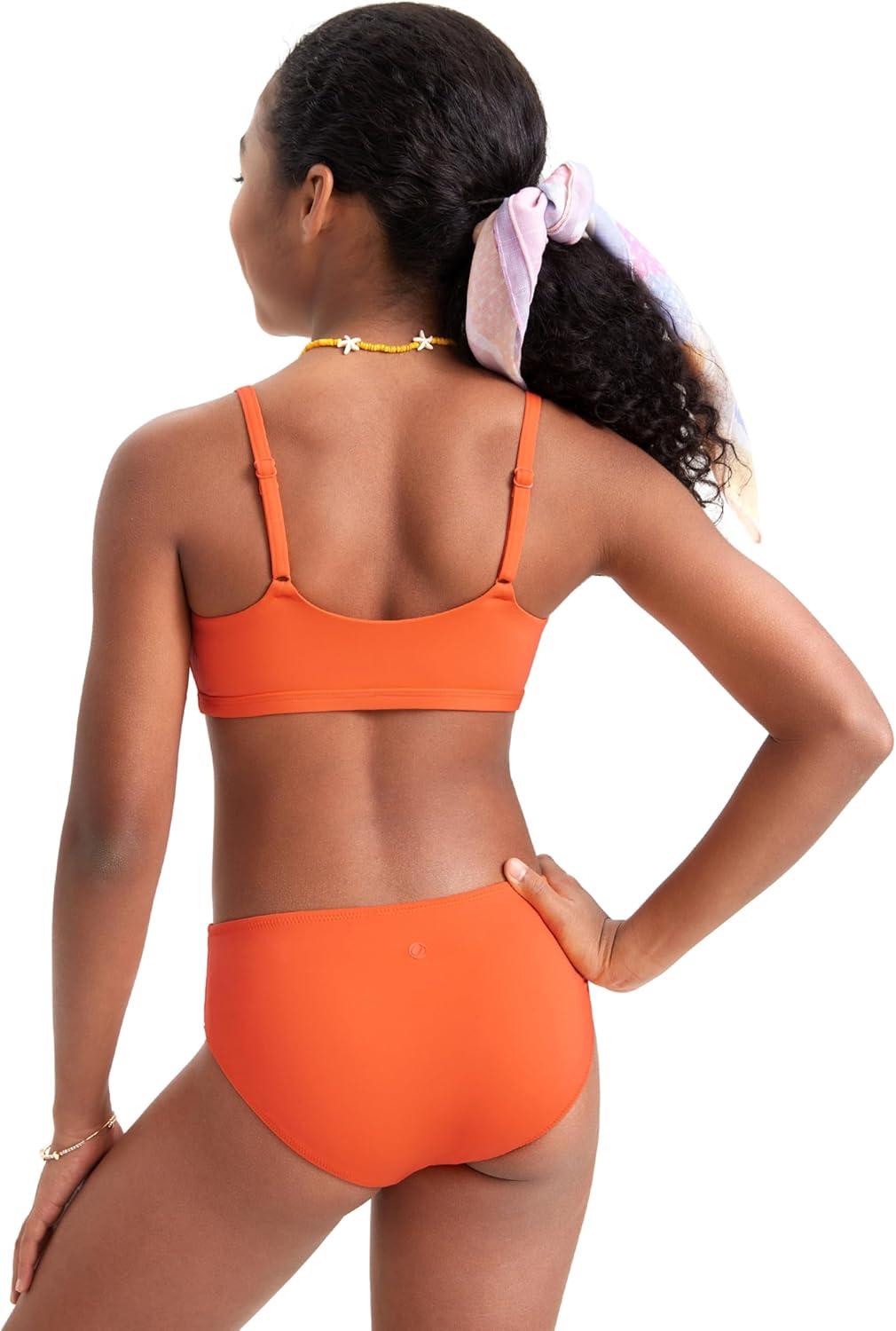 imageCRZ YOGA Girls Bikini Set 2 Piece Swimsuit Beach Sports Bathing Suit Scoop Neck Adjustable Straps Padded Kids TeenCoral