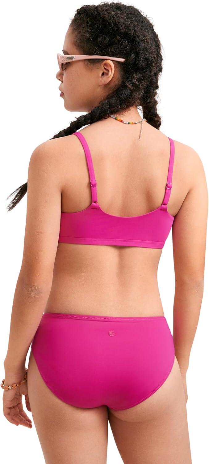 imageCRZ YOGA Girls Bikini Set 2 Piece Swimsuit Beach Sports Bathing Suit Scoop Neck Adjustable Straps Padded Kids TeenHibiscus Purple