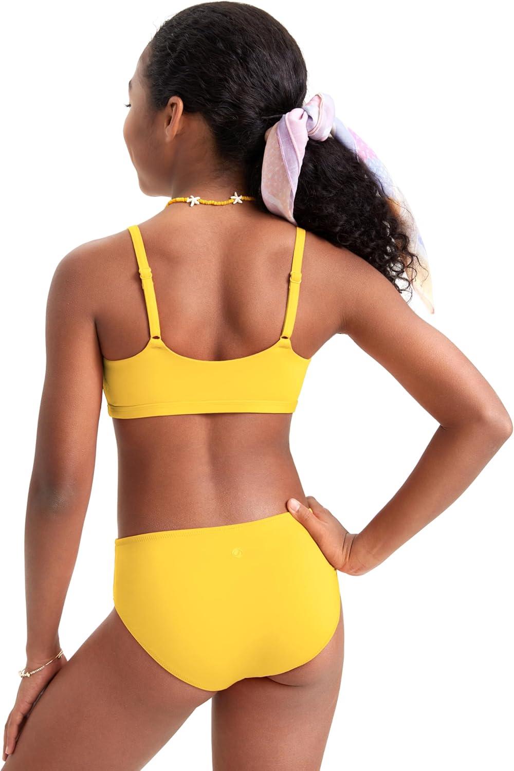 imageCRZ YOGA Girls Bikini Set 2 Piece Swimsuit Beach Sports Bathing Suit Scoop Neck Adjustable Straps Padded Kids TeenHigh Visibility Yellow