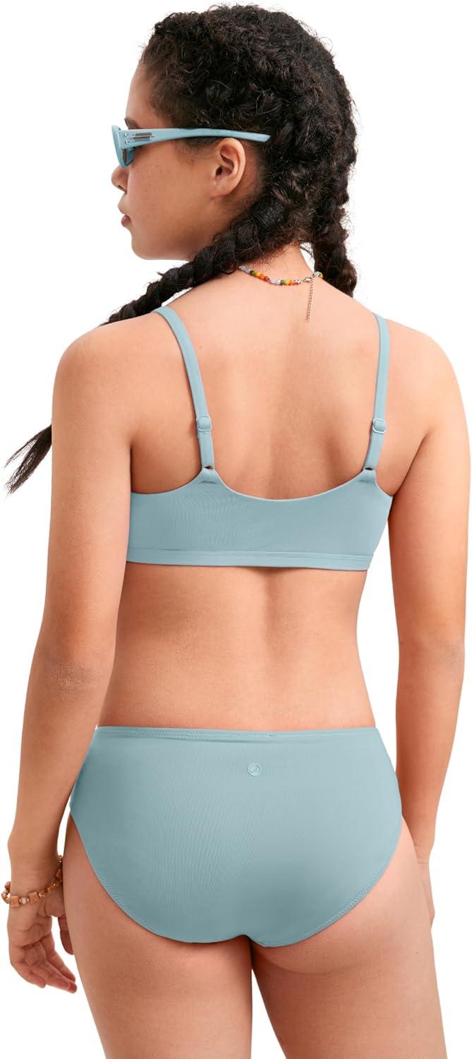 imageCRZ YOGA Girls Bikini Set 2 Piece Swimsuit Beach Sports Bathing Suit Scoop Neck Adjustable Straps Padded Kids TeenLight Grayish Blue