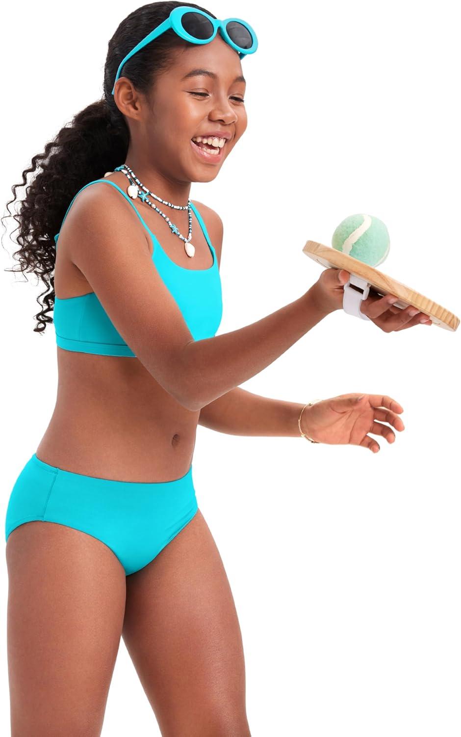 imageCRZ YOGA Girls Bikini Set 2 Piece Swimsuit Beach Sports Bathing Suit Scoop Neck Adjustable Straps Padded Kids TeenTurquoise