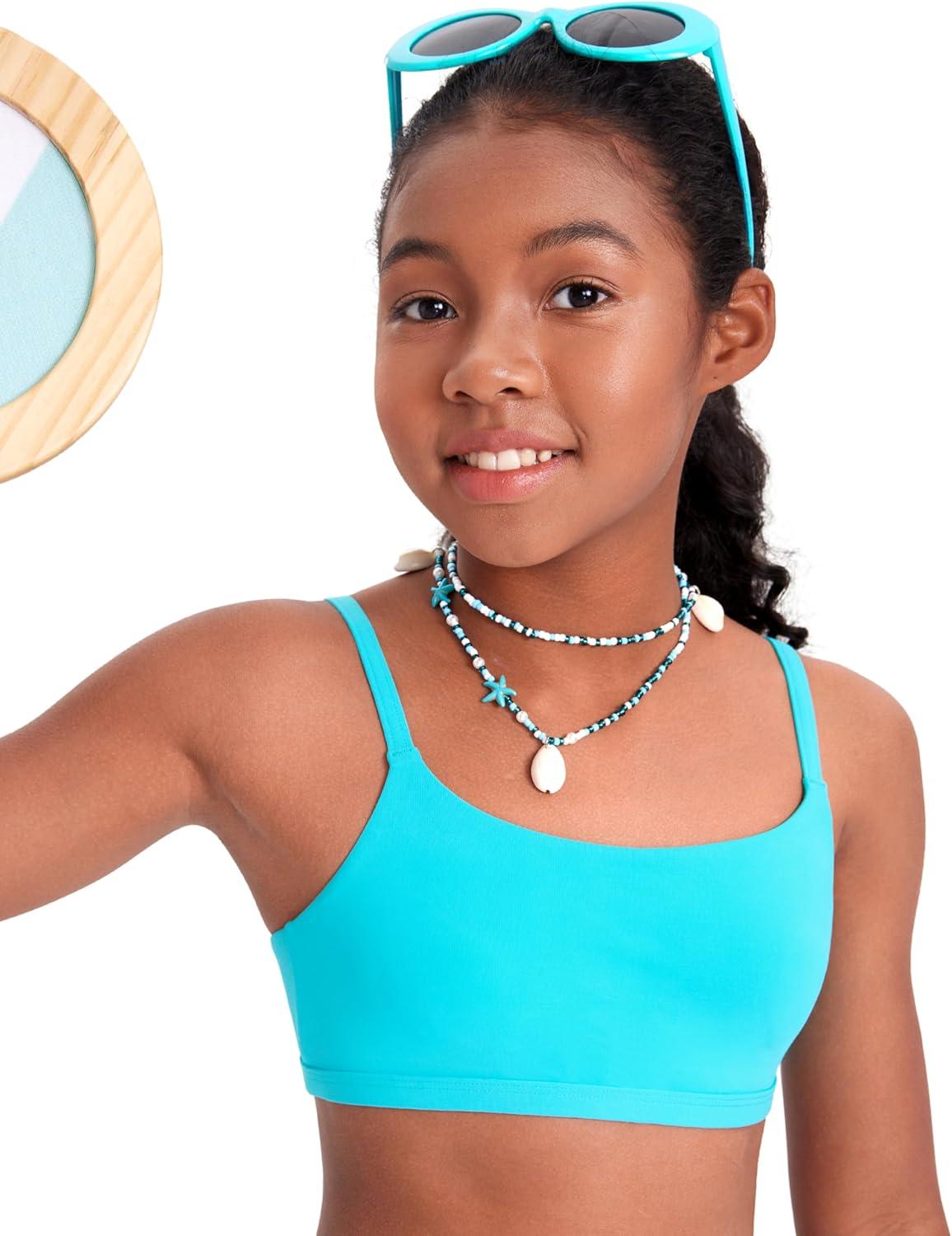 imageCRZ YOGA Girls Bikini Set 2 Piece Swimsuit Beach Sports Bathing Suit Scoop Neck Adjustable Straps Padded Kids TeenTurquoise