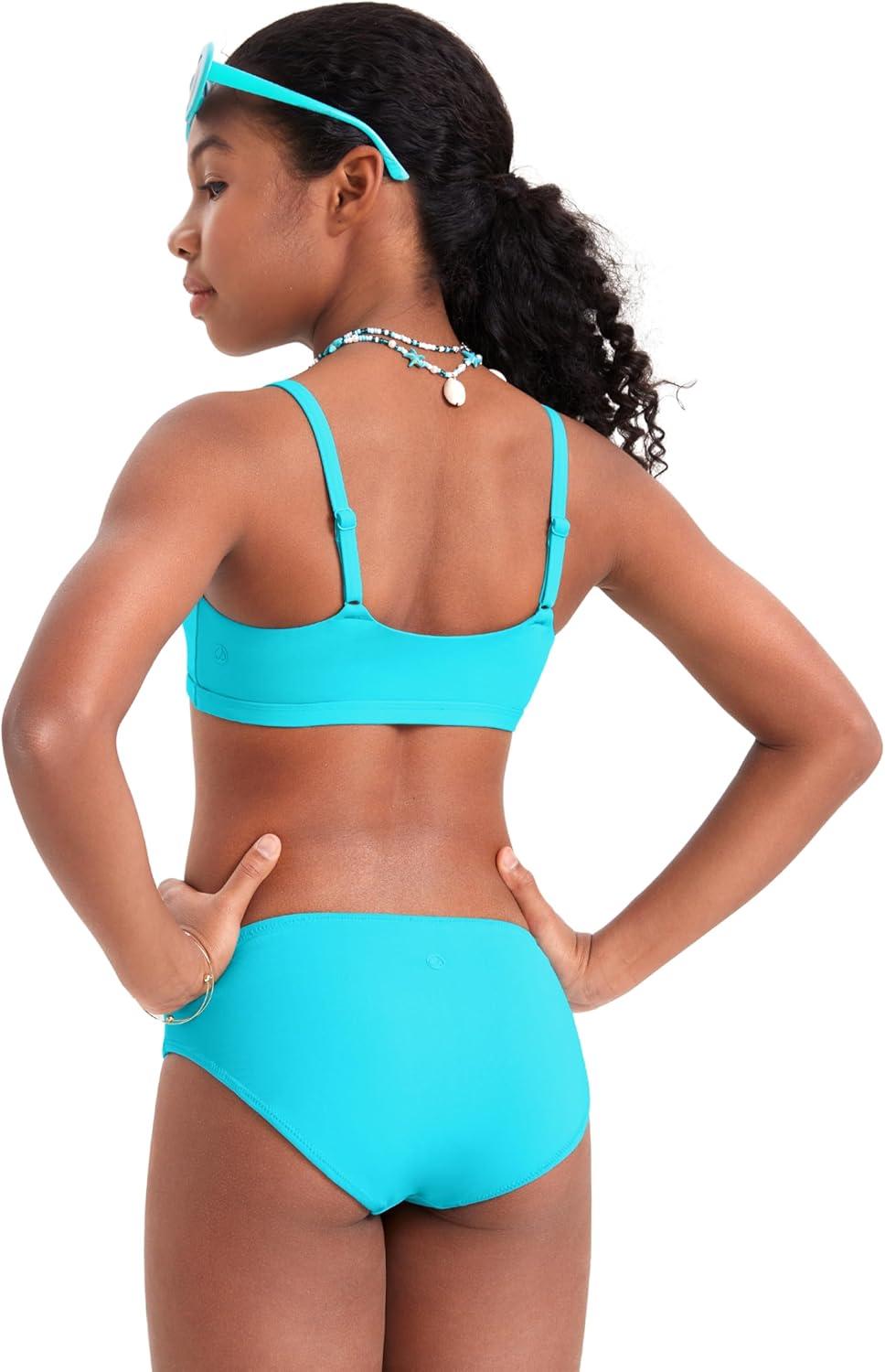 imageCRZ YOGA Girls Bikini Set 2 Piece Swimsuit Beach Sports Bathing Suit Scoop Neck Adjustable Straps Padded Kids TeenTurquoise