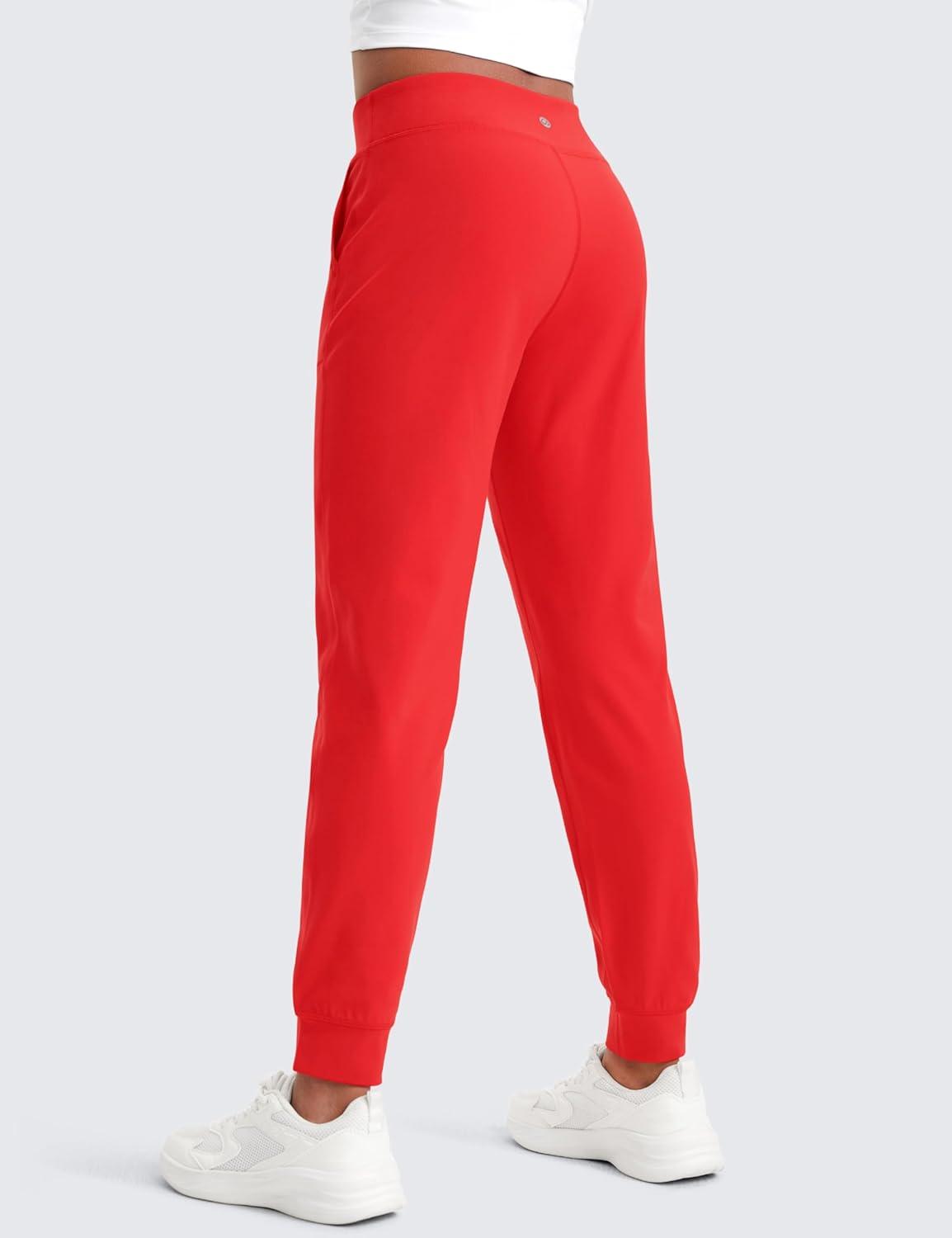 imageCRZ YOGA Girls Butterlift Athletic Joggers Active Running Casual Lounge High Waist Pants with Pockets Kid TeenDeep Red