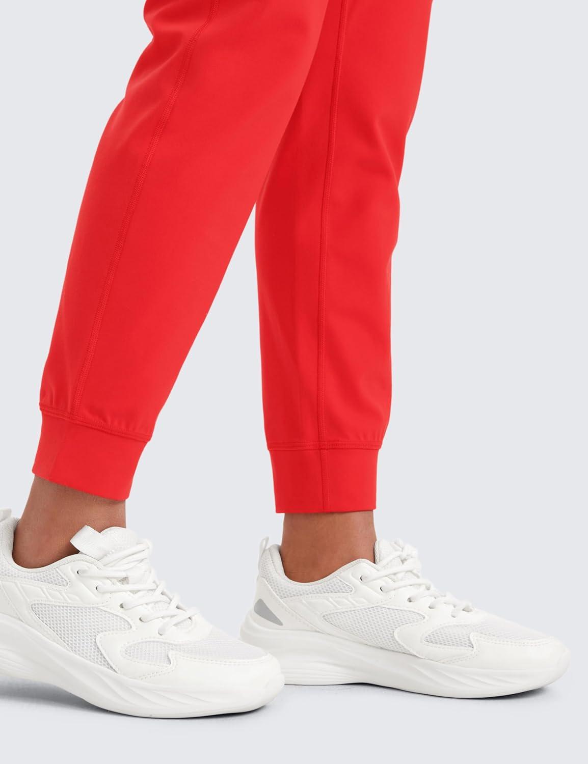 imageCRZ YOGA Girls Butterlift Athletic Joggers Active Running Casual Lounge High Waist Pants with Pockets Kid TeenDeep Red