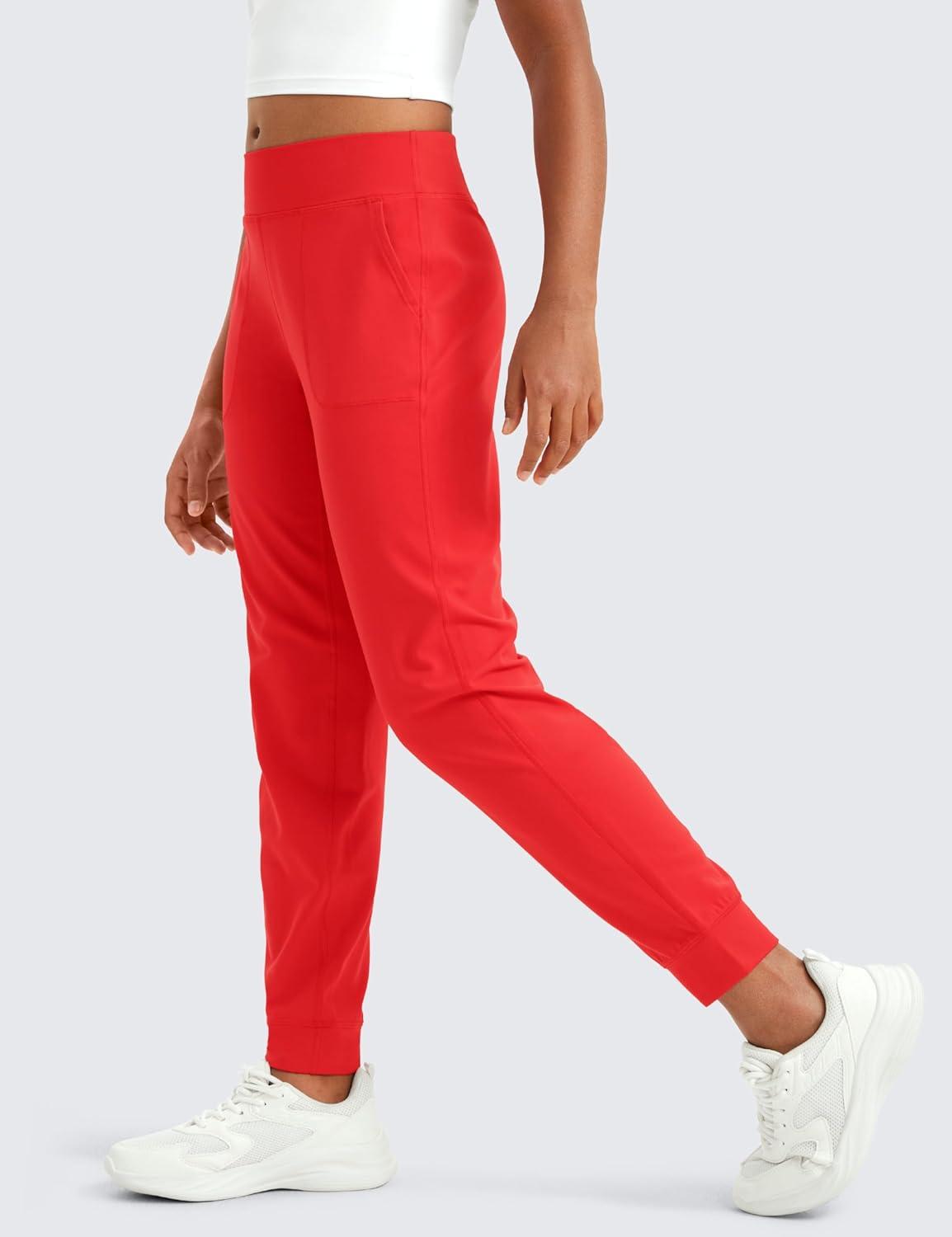 imageCRZ YOGA Girls Butterlift Athletic Joggers Active Running Casual Lounge High Waist Pants with Pockets Kid TeenDeep Red