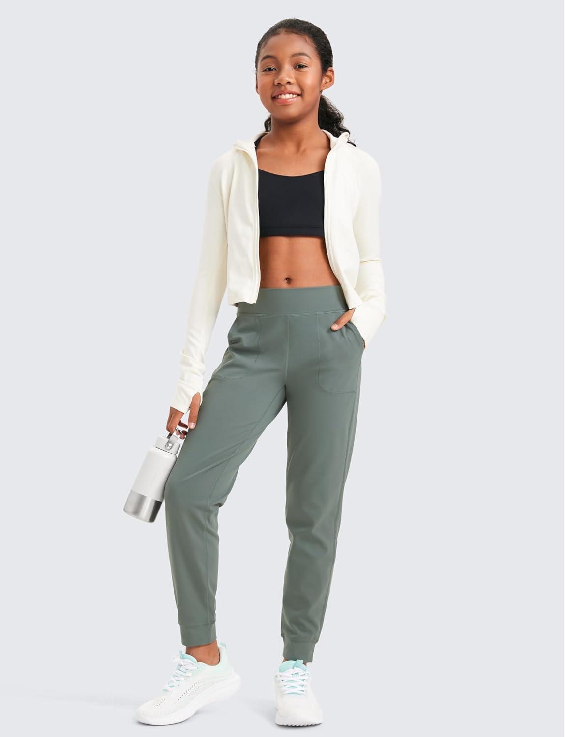 imageCRZ YOGA Girls Butterlift Athletic Joggers Active Running Casual Lounge High Waist Pants with Pockets Kid TeenGrey Sage