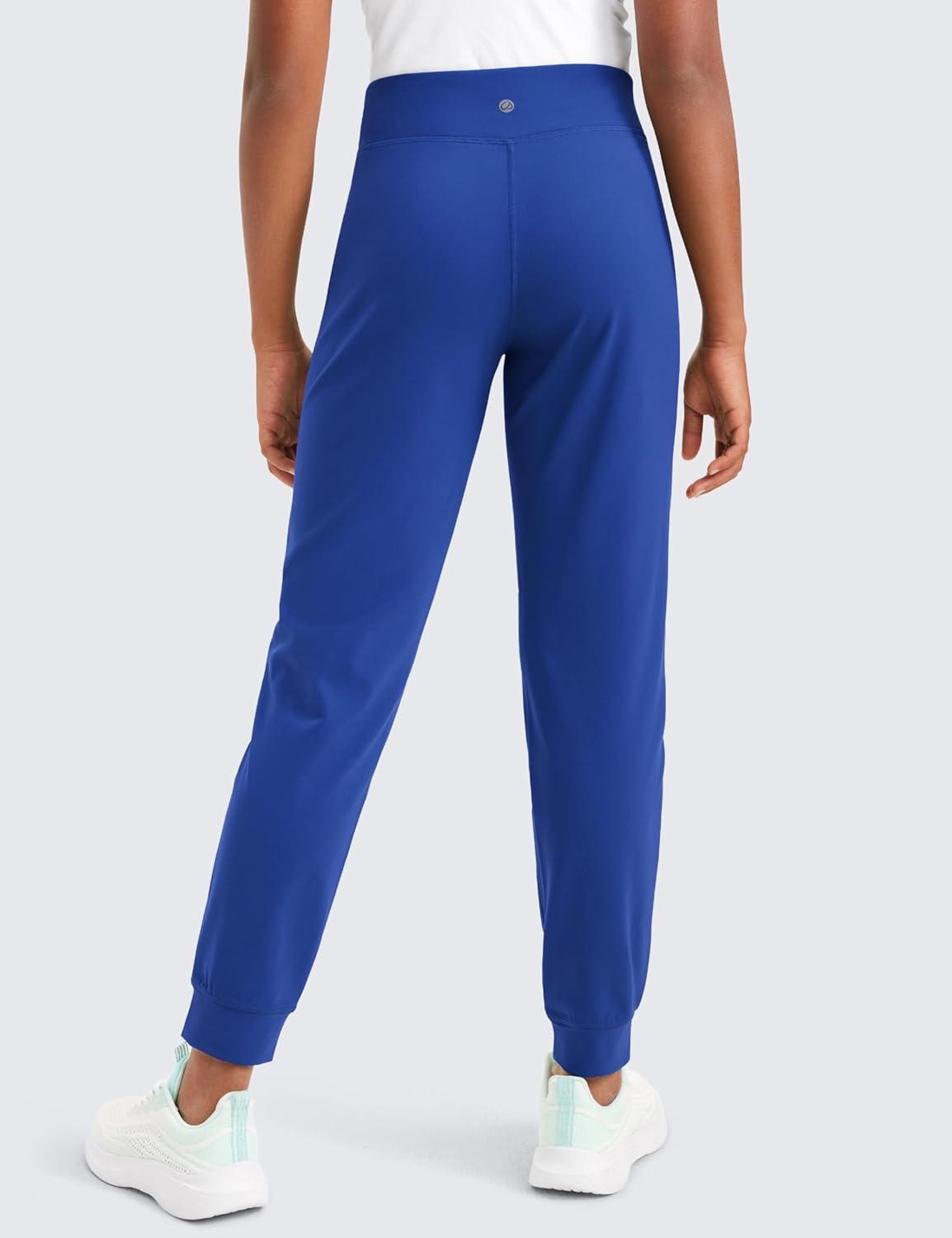 imageCRZ YOGA Girls Butterlift Athletic Joggers Active Running Casual Lounge High Waist Pants with Pockets Kid TeenWaves Blue