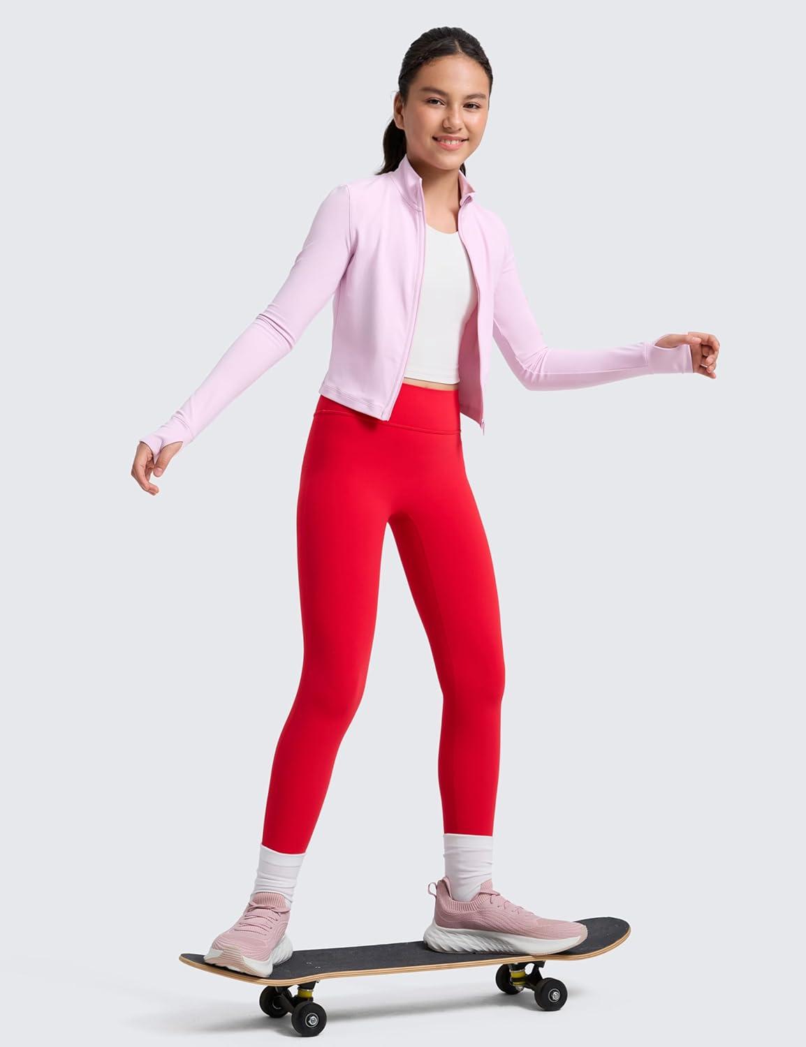 imageCRZ YOGA Girls Butterlift Full Length No Front Seam Yoga Leggings Athletic Sports Casual Pants Tights Kids TeenAurora Red