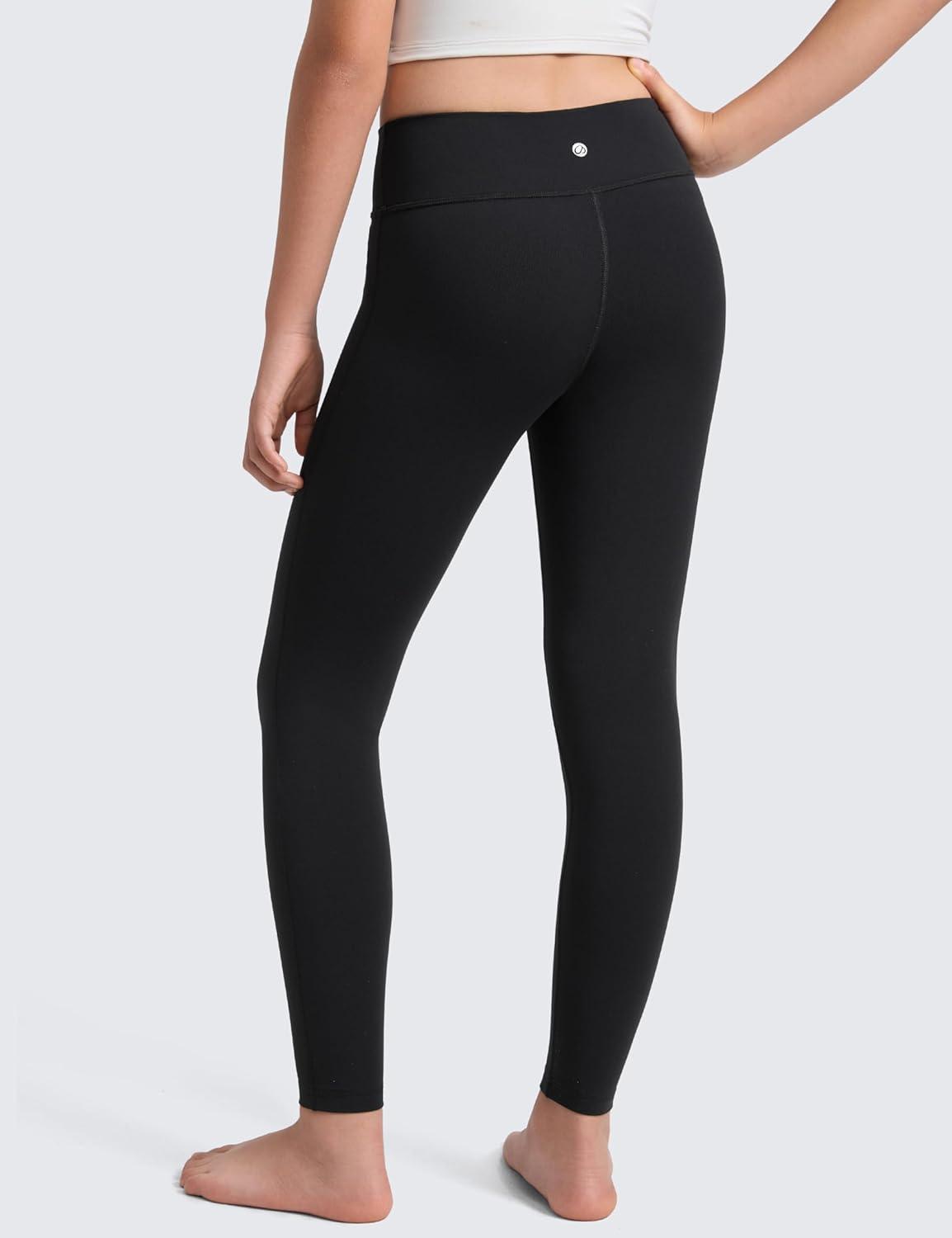 imageCRZ YOGA Girls Butterlift Full Length No Front Seam Yoga Leggings Athletic Sports Casual Pants Tights Kids TeenBlack