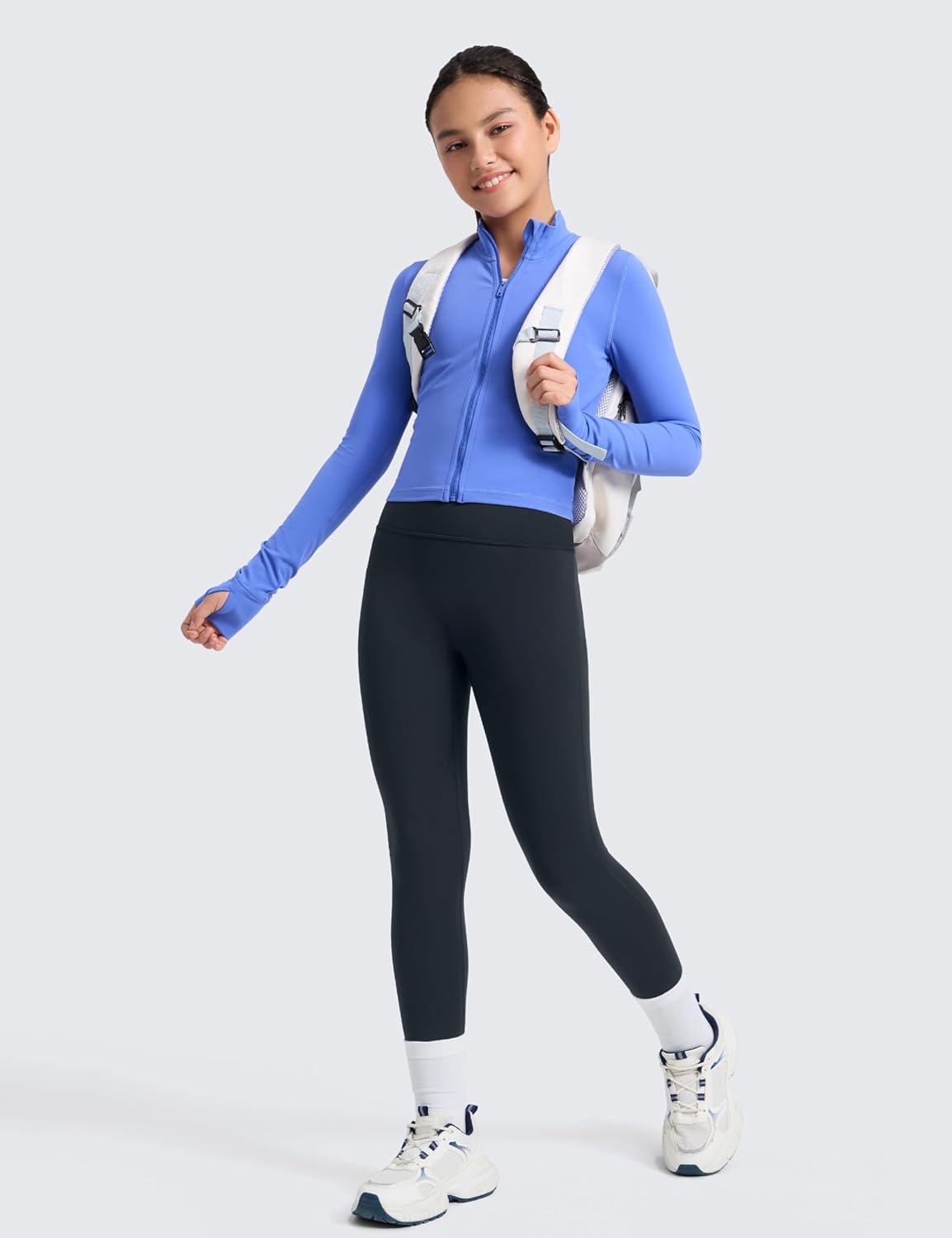 imageCRZ YOGA Girls Butterlift Full Length No Front Seam Yoga Leggings Athletic Sports Casual Pants Tights Kids TeenTrue Navy