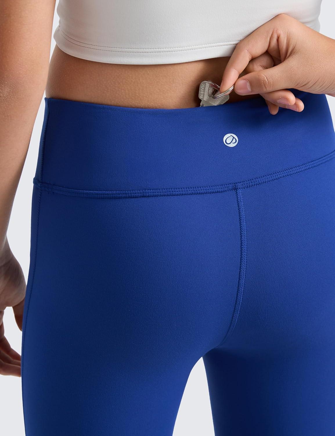 imageCRZ YOGA Girls Butterlift Full Length No Front Seam Yoga Leggings Athletic Sports Casual Pants Tights Kids TeenWaves Blue