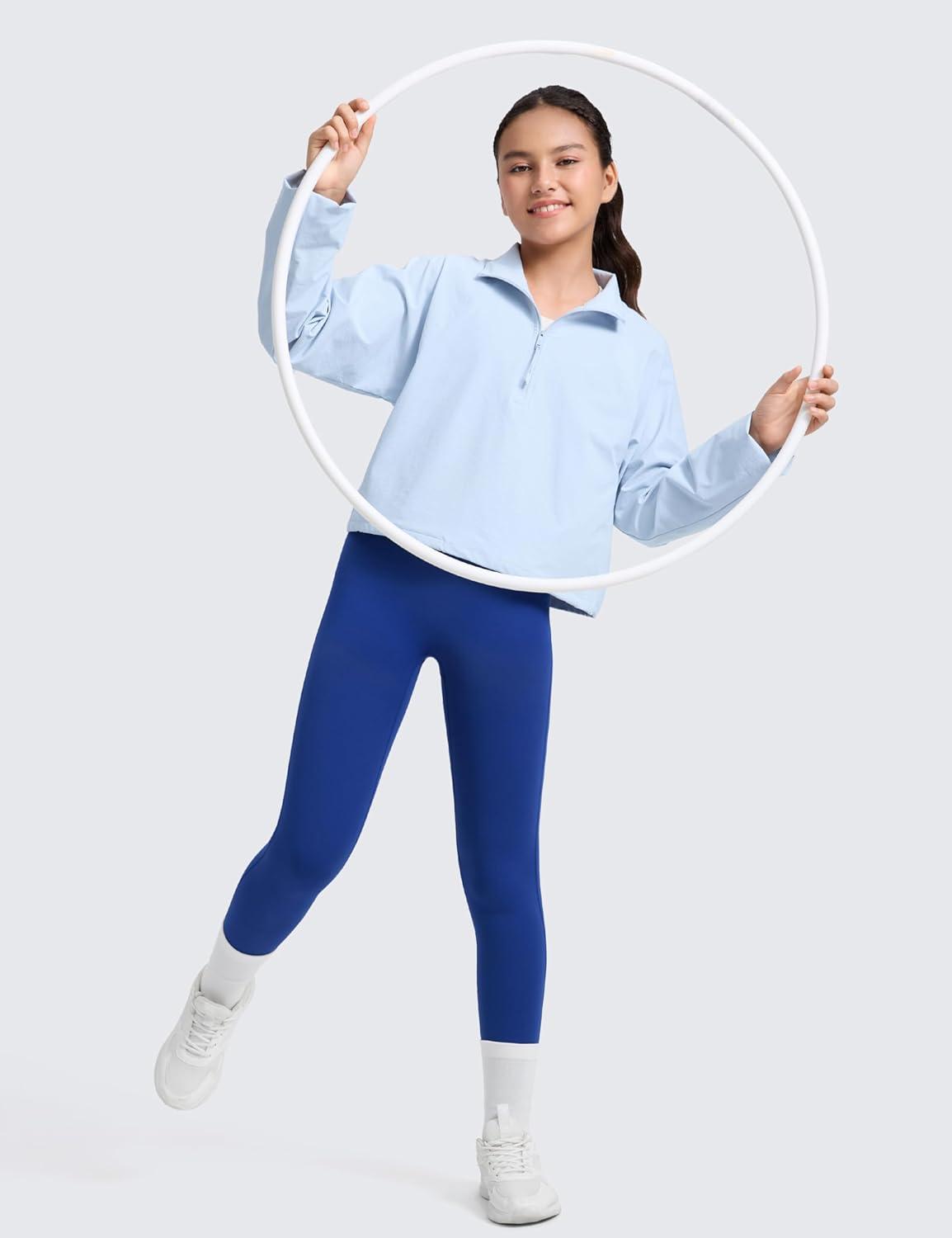 imageCRZ YOGA Girls Butterlift Full Length No Front Seam Yoga Leggings Athletic Sports Casual Pants Tights Kids TeenWaves Blue