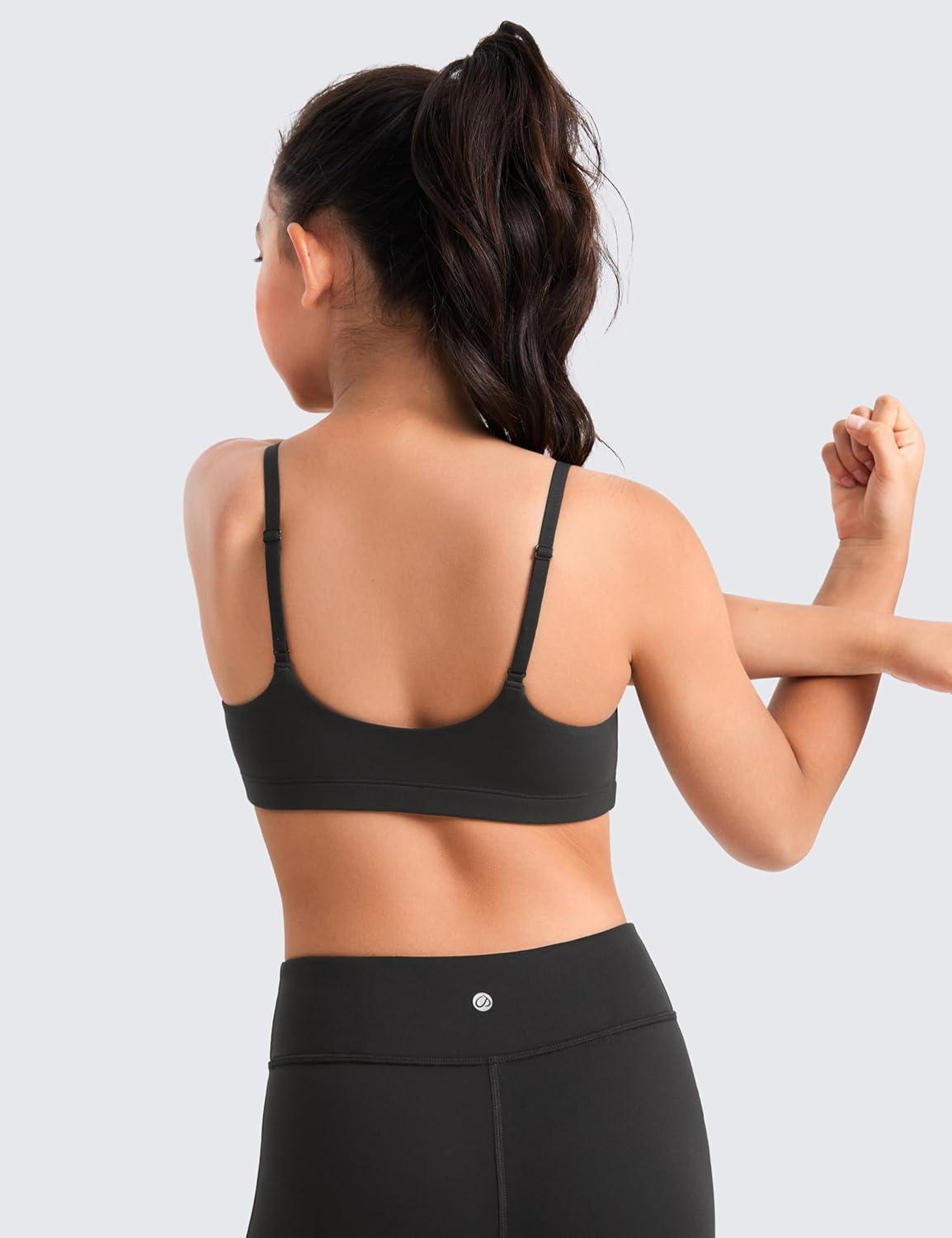 imageCRZ YOGA Girls Butterluxe Adjustable Spaghetti Strap Sports Bra Yoga Athletic Casual Scoop Neck Crop Padded Kids TeenBlack