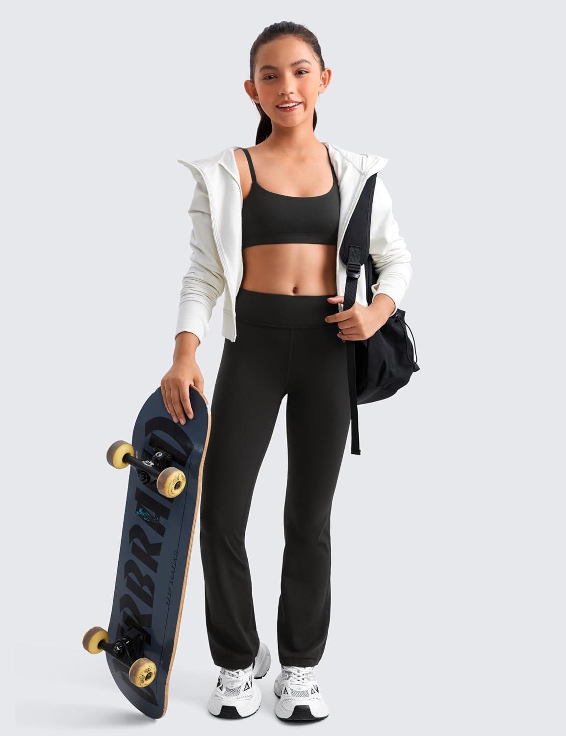 imageCRZ YOGA Girls Butterluxe Adjustable Spaghetti Strap Sports Bra Yoga Athletic Casual Scoop Neck Crop Padded Kids TeenBlack