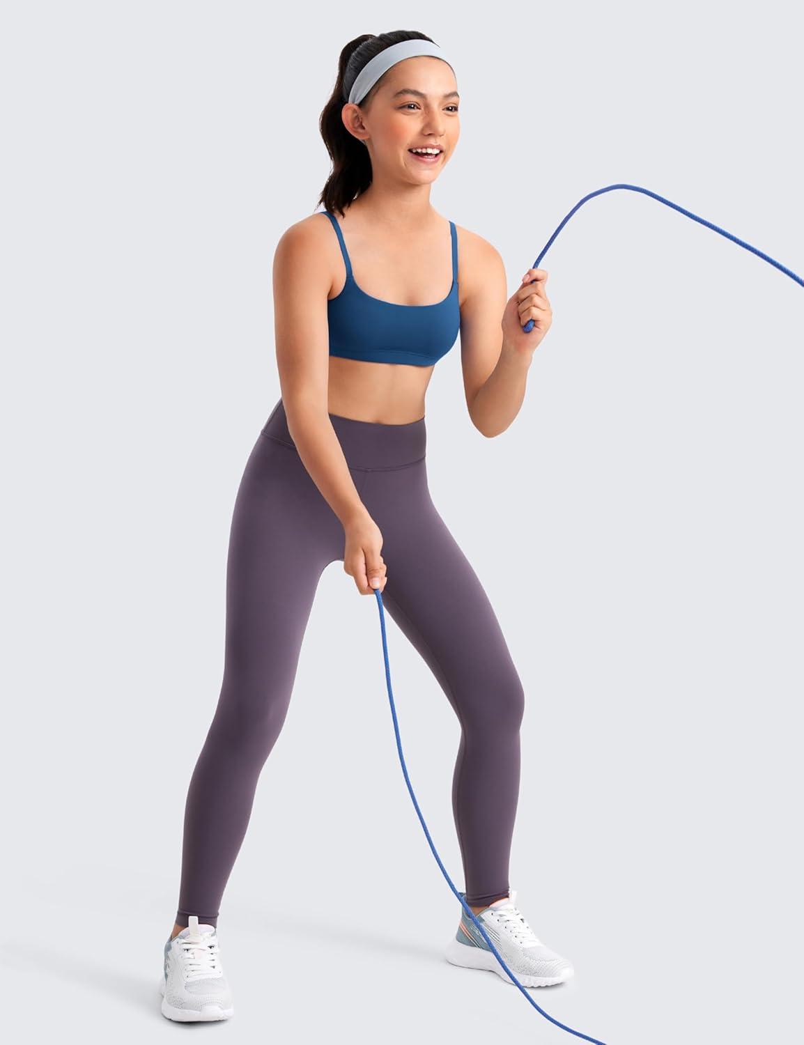 imageCRZ YOGA Girls Butterluxe Adjustable Spaghetti Strap Sports Bra Yoga Athletic Casual Scoop Neck Crop Padded Kids TeenFrench Navy