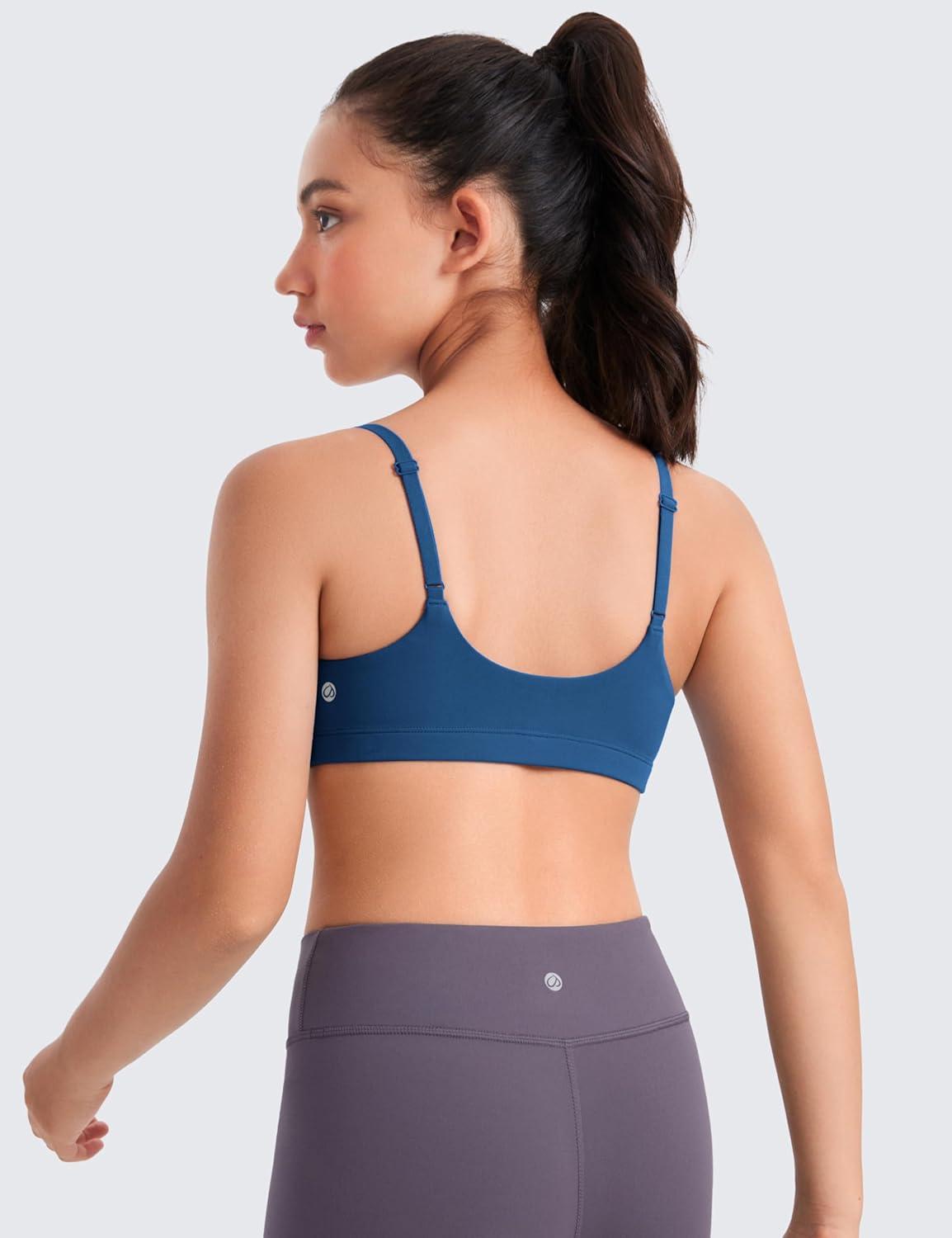 imageCRZ YOGA Girls Butterluxe Adjustable Spaghetti Strap Sports Bra Yoga Athletic Casual Scoop Neck Crop Padded Kids TeenFrench Navy