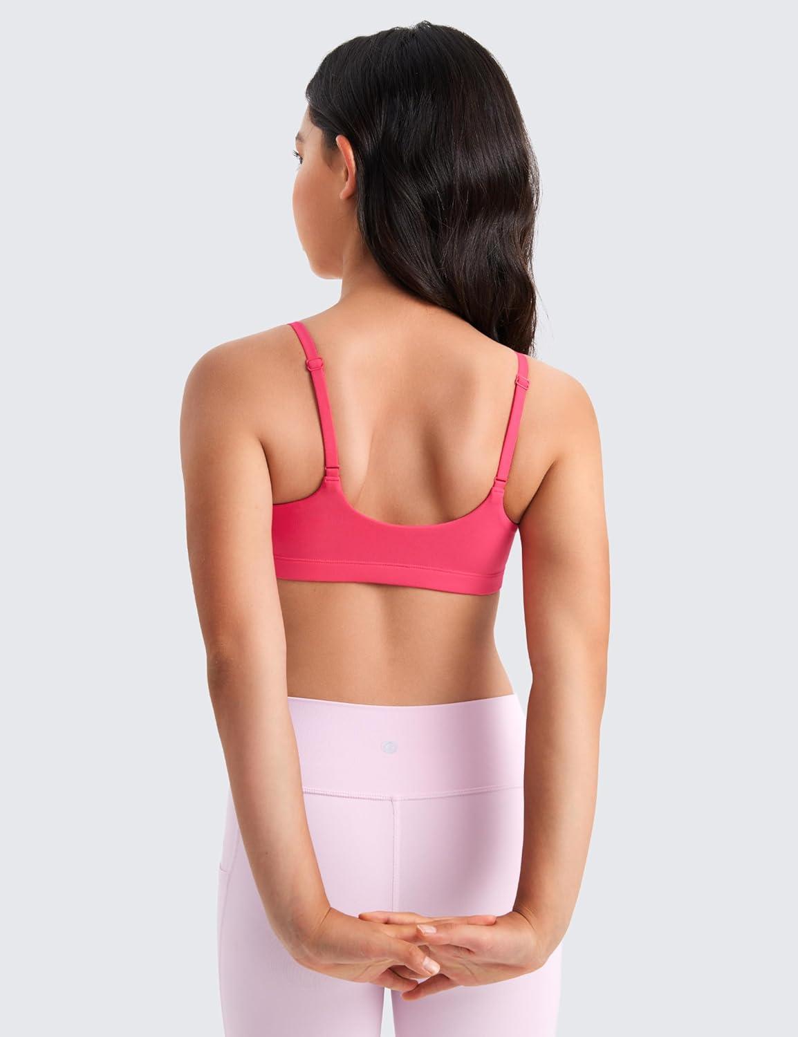 imageCRZ YOGA Girls Butterluxe Adjustable Spaghetti Strap Sports Bra Yoga Athletic Casual Scoop Neck Crop Padded Kids TeenLip Gloss Pink