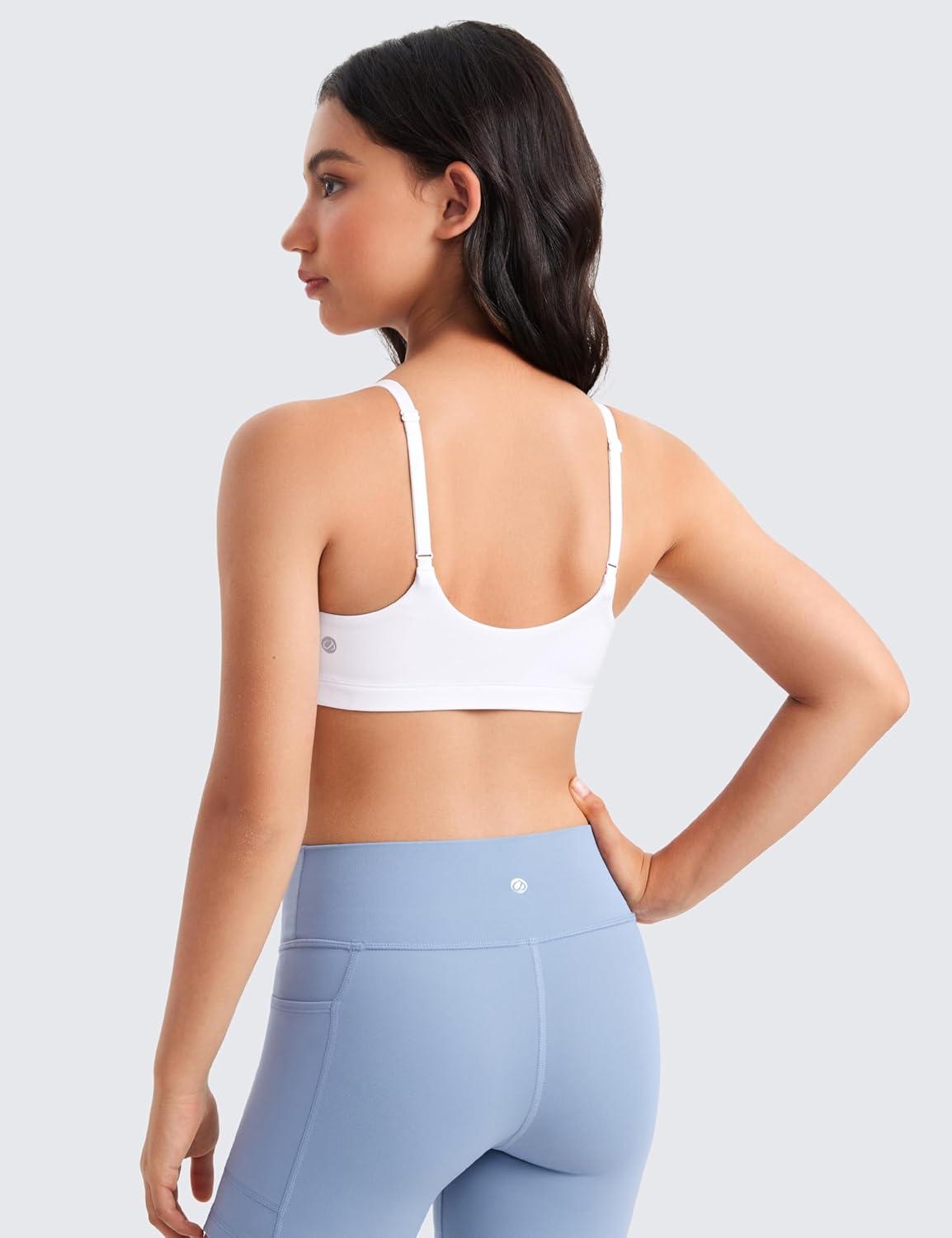 imageCRZ YOGA Girls Butterluxe Adjustable Spaghetti Strap Sports Bra Yoga Athletic Casual Scoop Neck Crop Padded Kids TeenWhite
