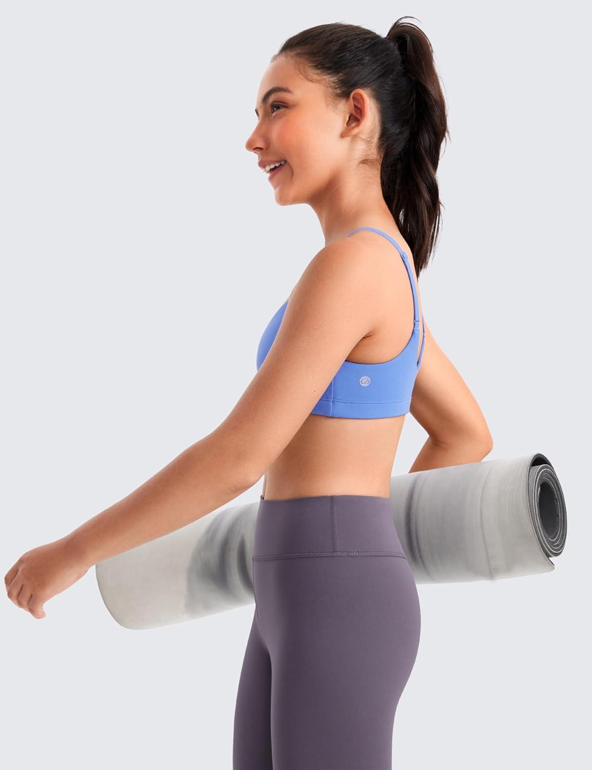 imageCRZ YOGA Girls Butterluxe Adjustable Spaghetti Strap Sports Bra Yoga Athletic Casual Scoop Neck Crop Padded Kids TeenWild Indigo