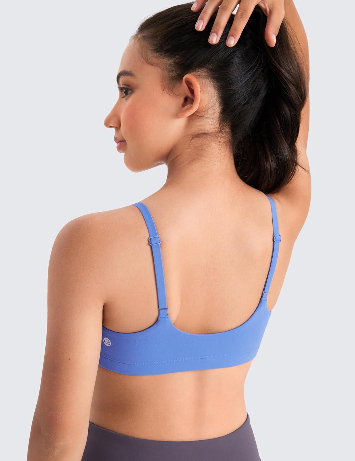 imageCRZ YOGA Girls Butterluxe Adjustable Spaghetti Strap Sports Bra Yoga Athletic Casual Scoop Neck Crop Padded Kids TeenWild Indigo