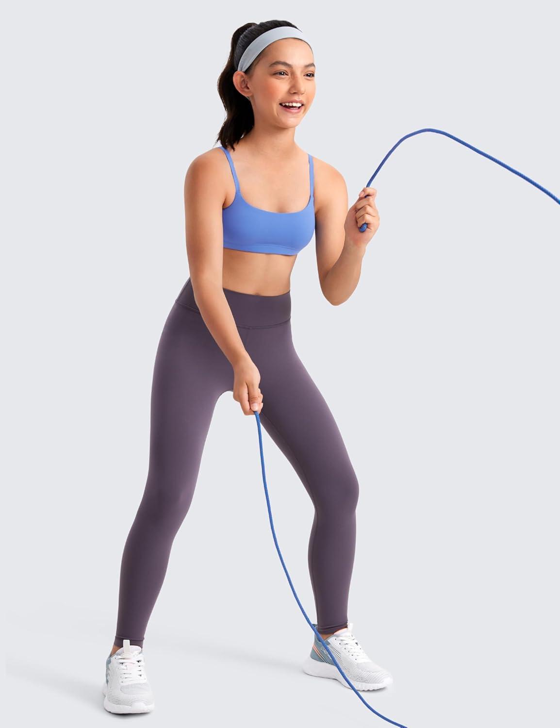 imageCRZ YOGA Girls Butterluxe Adjustable Spaghetti Strap Sports Bra Yoga Athletic Casual Scoop Neck Crop Padded Kids TeenWild Indigo