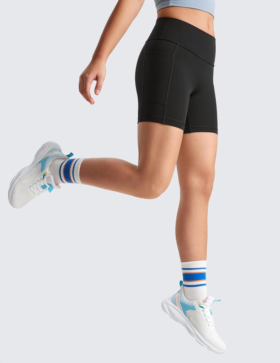 imageCRZ YOGA Girls Butterluxe Athletic Biker Shorts with Pockets Dance Yoga Casual High Waist Kids Teen SummerBlack