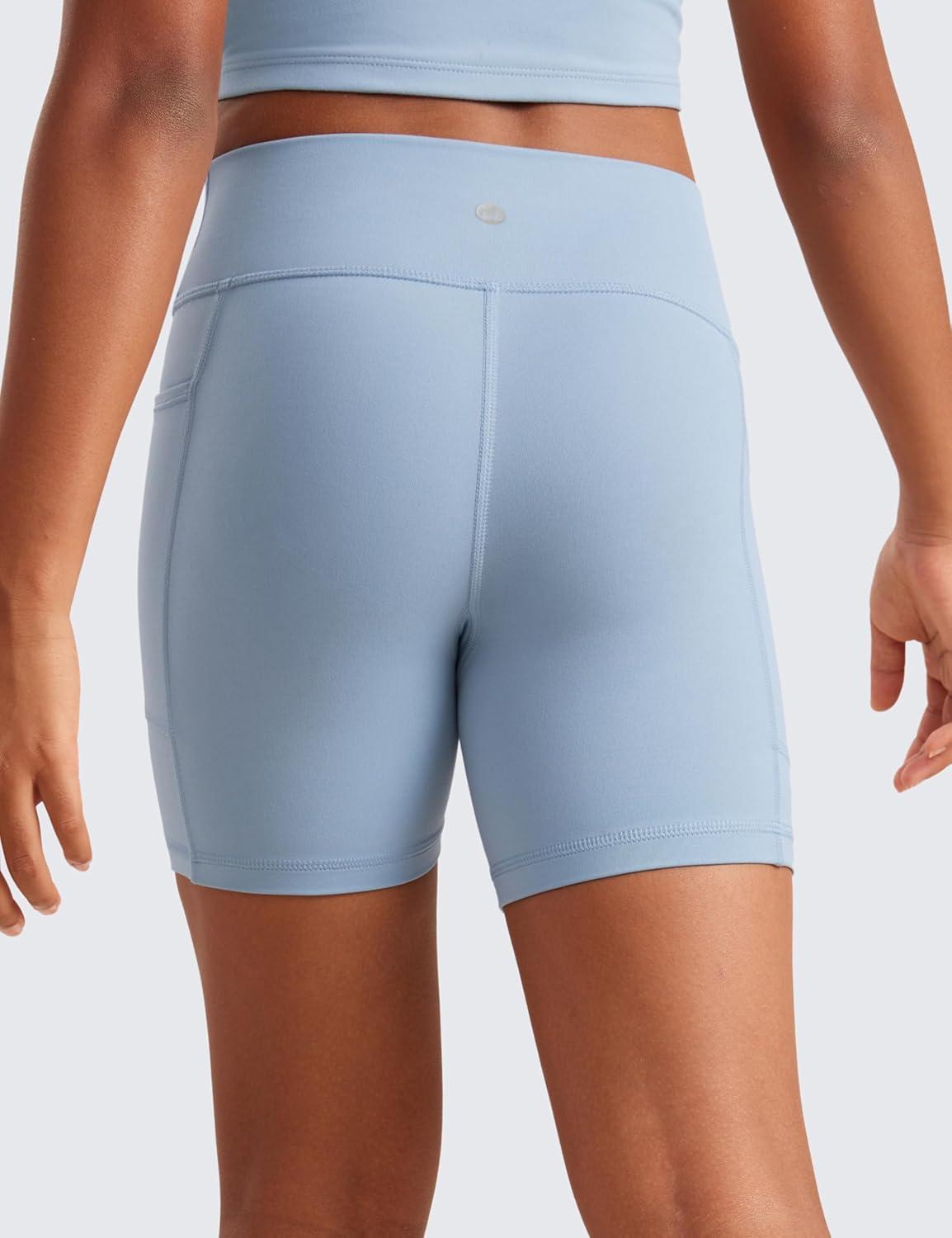 imageCRZ YOGA Girls Butterluxe Athletic Biker Shorts with Pockets Dance Yoga Casual High Waist Kids Teen SummerCambric Blue