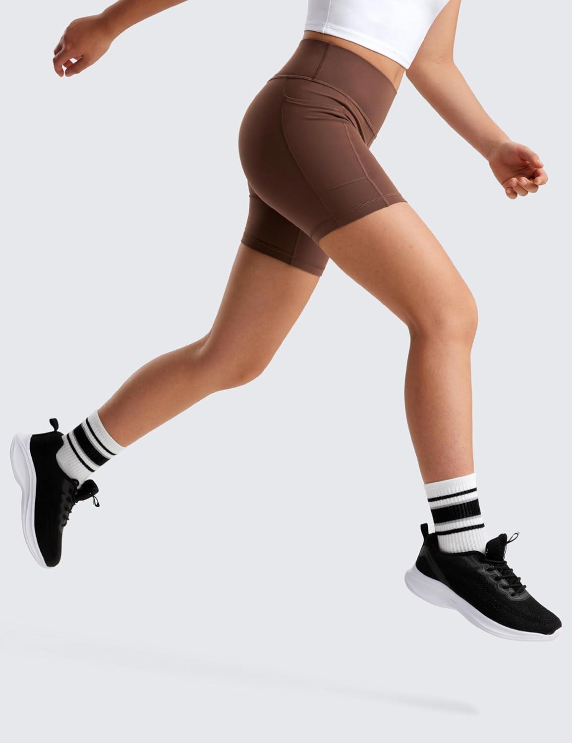 imageCRZ YOGA Girls Butterluxe Athletic Biker Shorts with Pockets Dance Yoga Casual High Waist Kids Teen SummerCoffee Brown