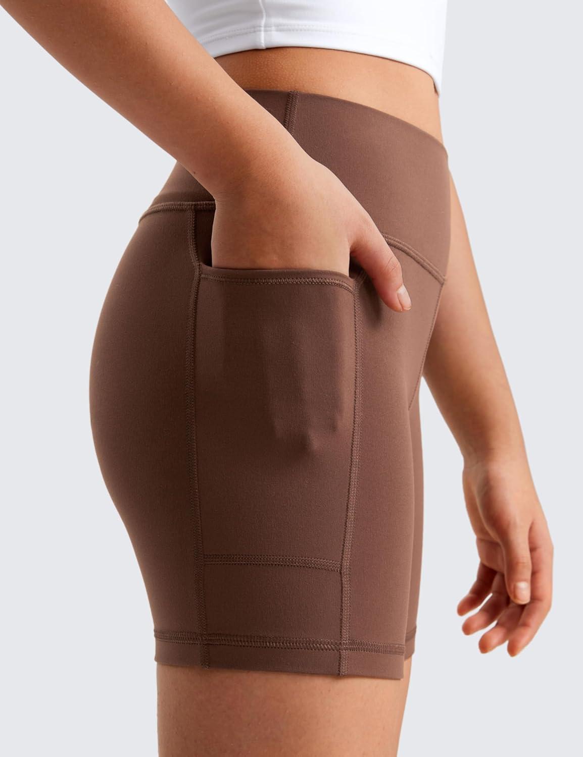 imageCRZ YOGA Girls Butterluxe Athletic Biker Shorts with Pockets Dance Yoga Casual High Waist Kids Teen SummerCoffee Brown