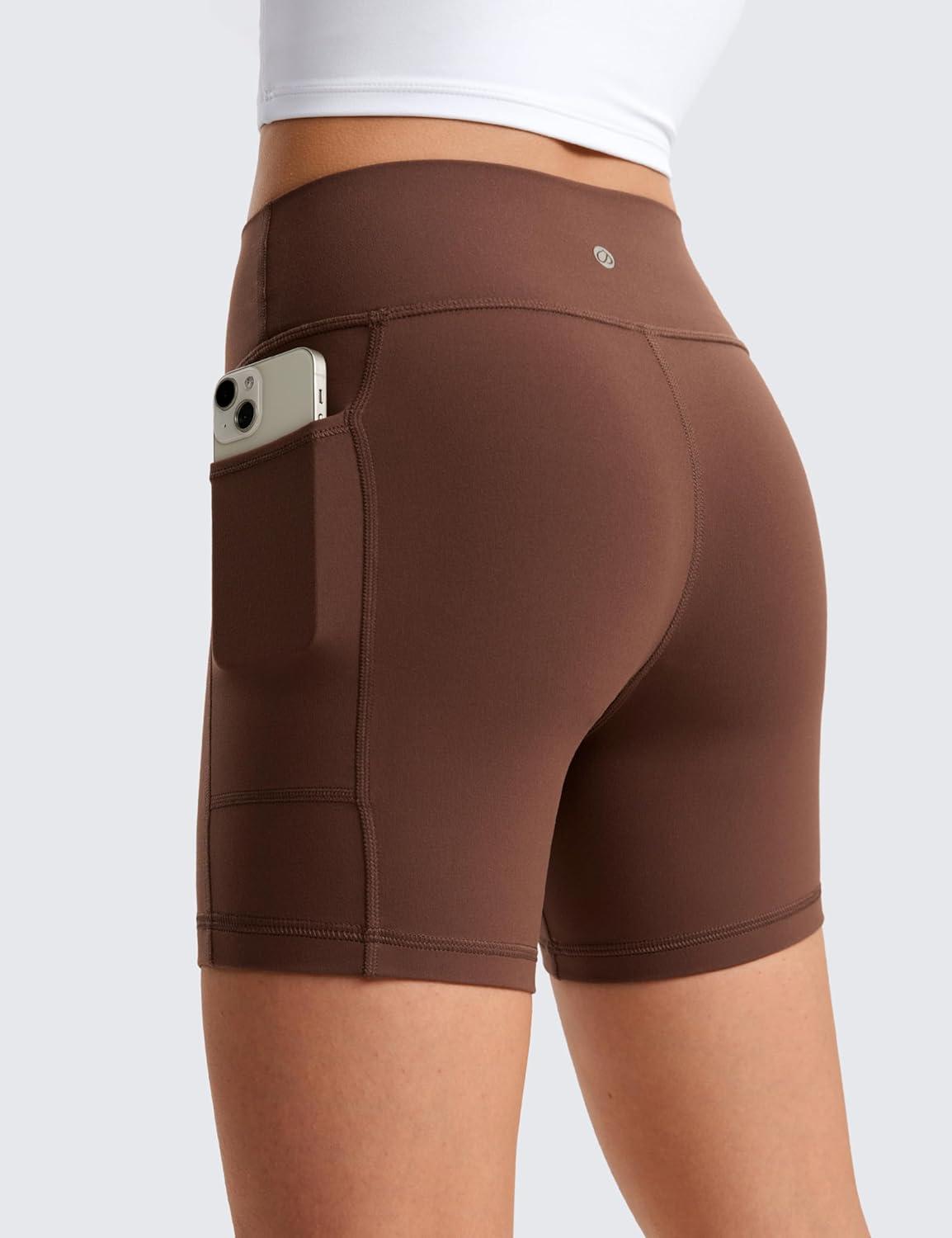 imageCRZ YOGA Girls Butterluxe Athletic Biker Shorts with Pockets Dance Yoga Casual High Waist Kids Teen SummerCoffee Brown