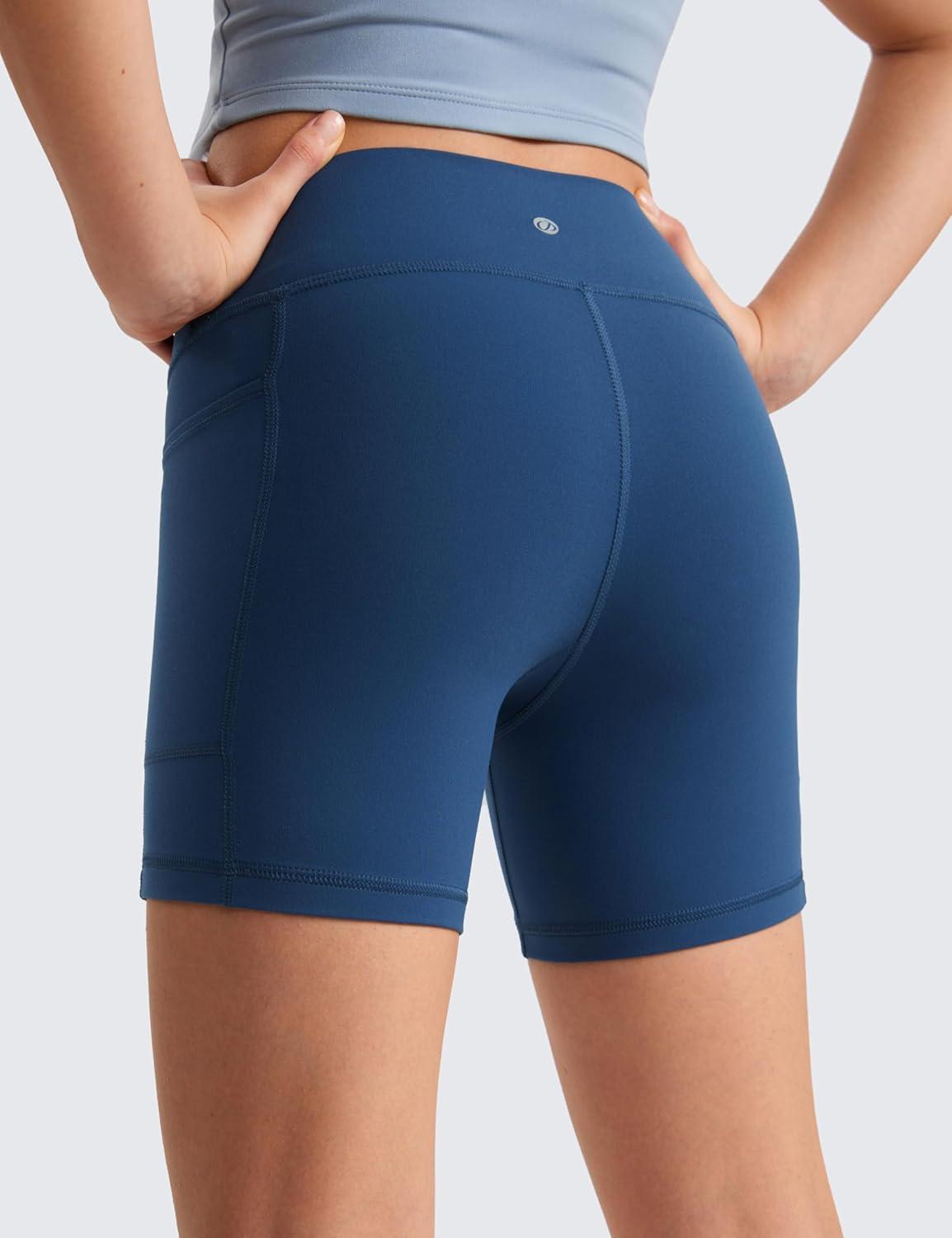 imageCRZ YOGA Girls Butterluxe Athletic Biker Shorts with Pockets Dance Yoga Casual High Waist Kids Teen SummerFrench Navy