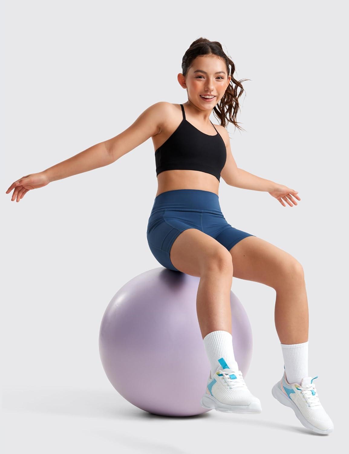 imageCRZ YOGA Girls Butterluxe Athletic Biker Shorts with Pockets Dance Yoga Casual High Waist Kids Teen SummerFrench Navy