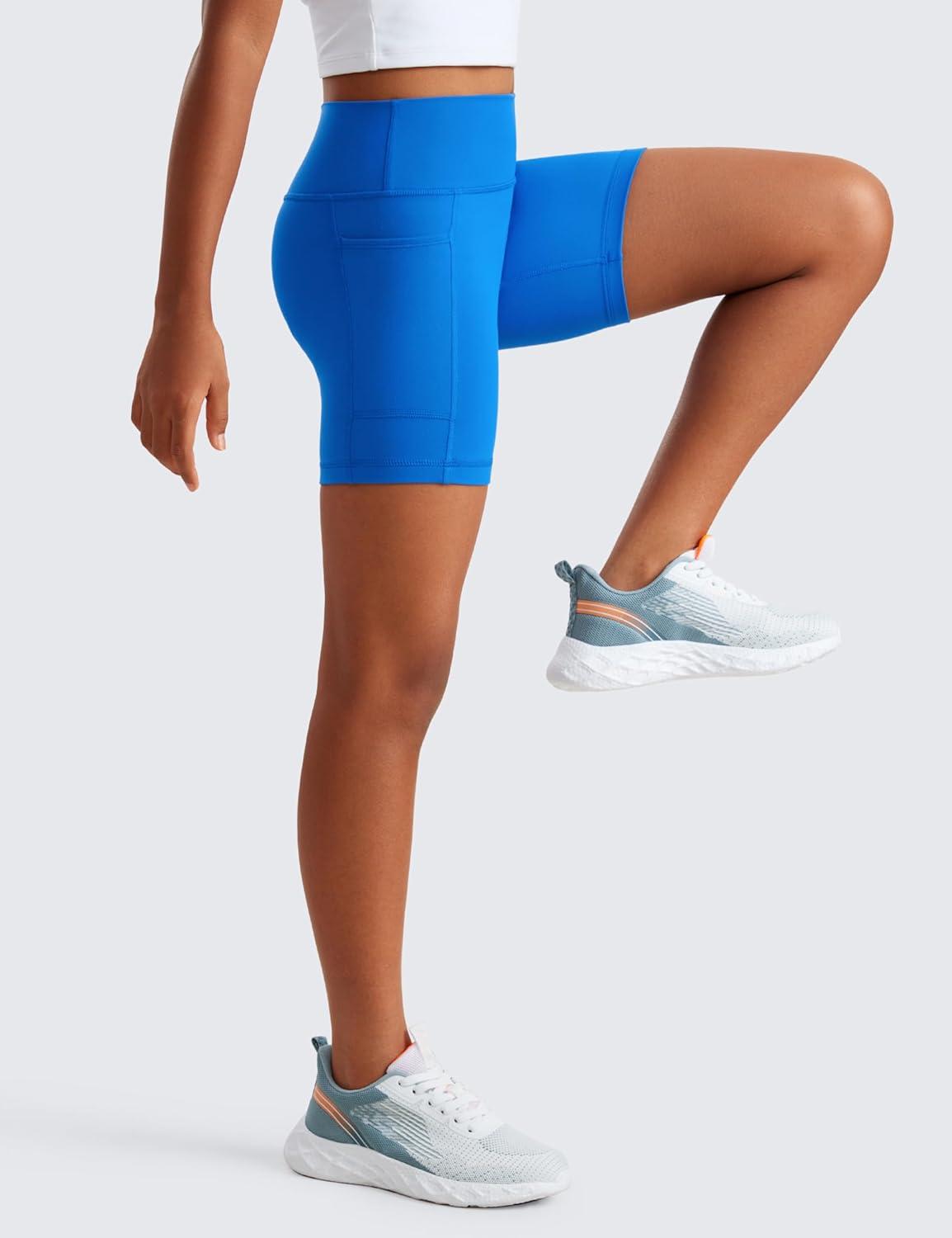 imageCRZ YOGA Girls Butterluxe Athletic Biker Shorts with Pockets Dance Yoga Casual High Waist Kids Teen SummerSparkle Blue