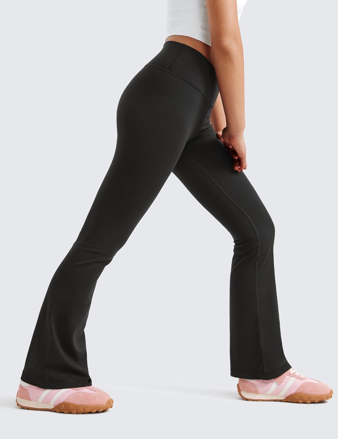 imageCRZ YOGA Girls Butterluxe Crossover Waist Yoga Flare Leggings Dance Casual Athletic Pants Bell Bottoms Kids TeenBlack