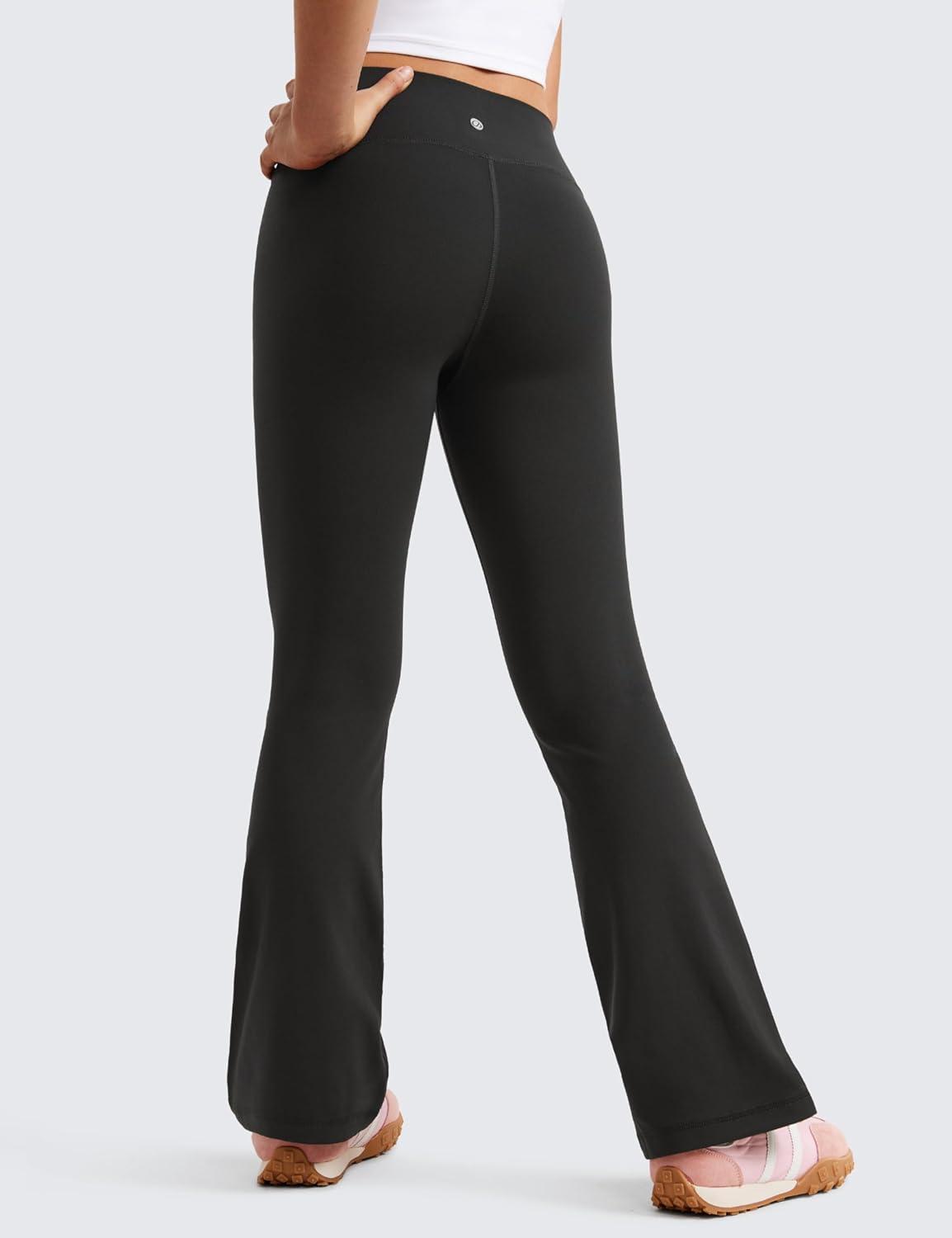 imageCRZ YOGA Girls Butterluxe Crossover Waist Yoga Flare Leggings Dance Casual Athletic Pants Bell Bottoms Kids TeenBlack