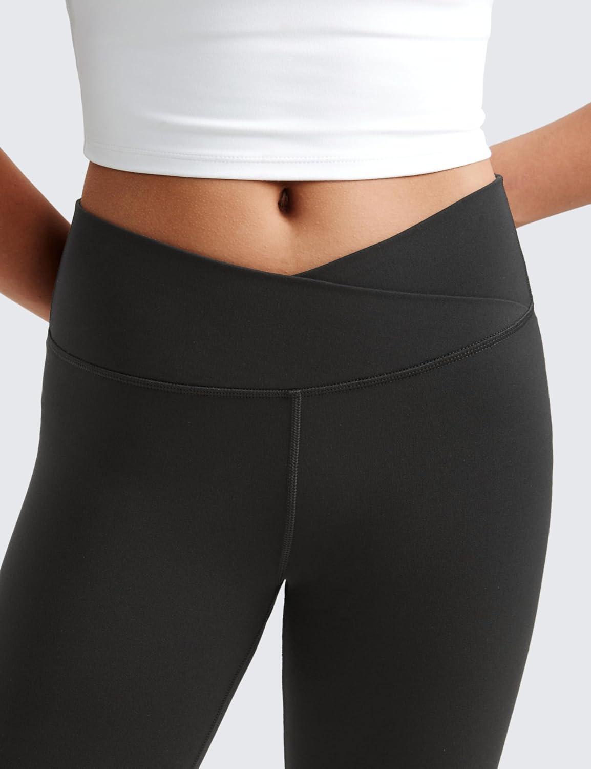 imageCRZ YOGA Girls Butterluxe Crossover Waist Yoga Flare Leggings Dance Casual Athletic Pants Bell Bottoms Kids TeenBlack