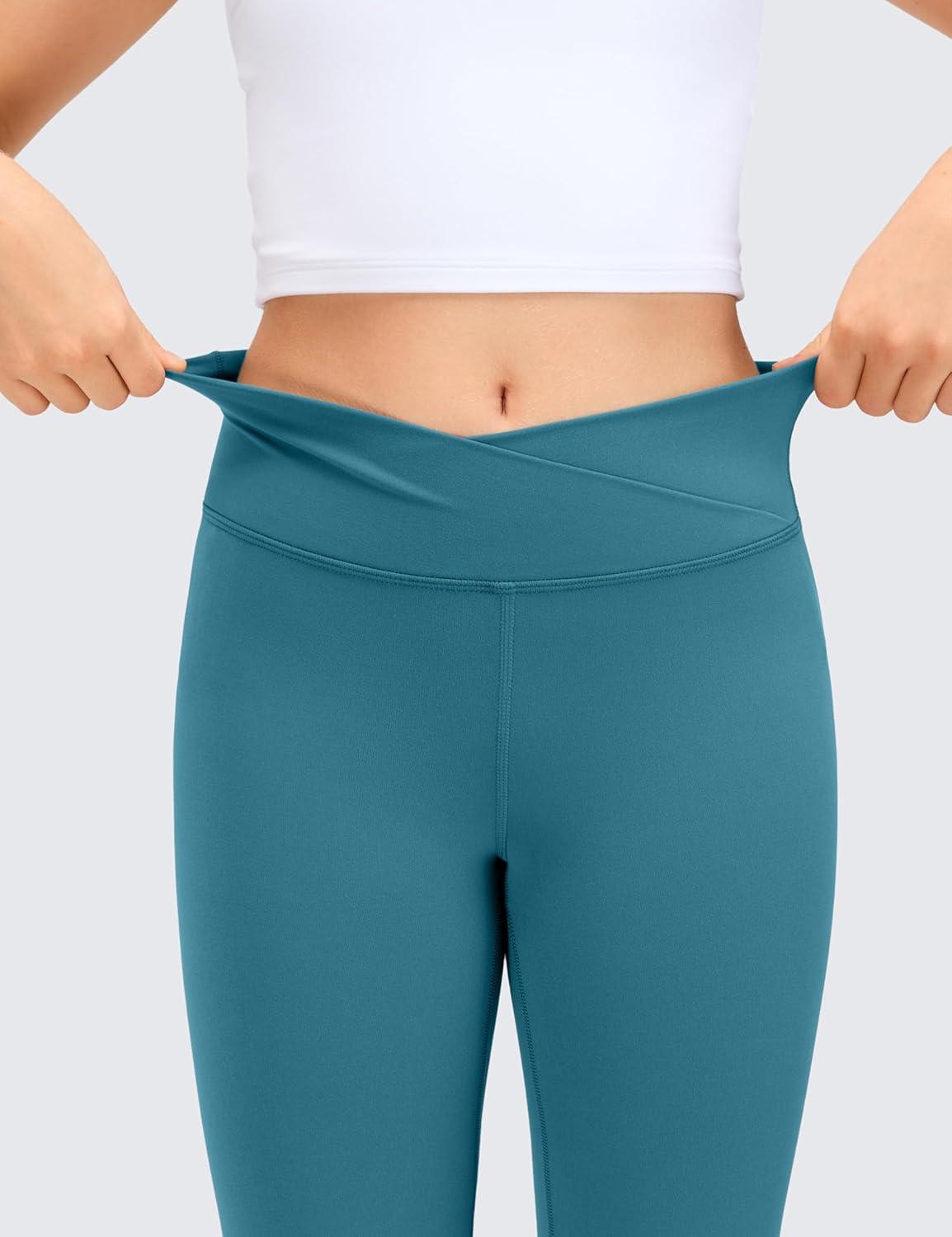 imageCRZ YOGA Girls Butterluxe Crossover Waist Yoga Flare Leggings Dance Casual Athletic Pants Bell Bottoms Kids TeenBorealis Green