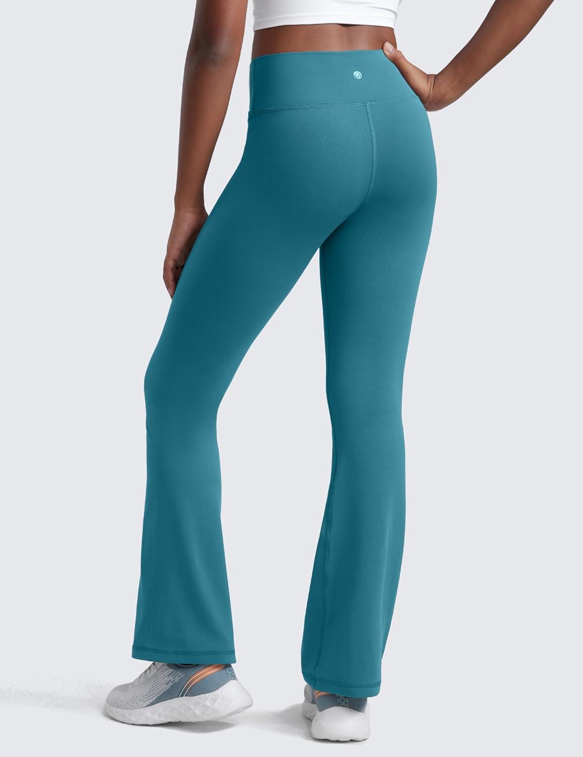 imageCRZ YOGA Girls Butterluxe Crossover Waist Yoga Flare Leggings Dance Casual Athletic Pants Bell Bottoms Kids TeenBorealis Green