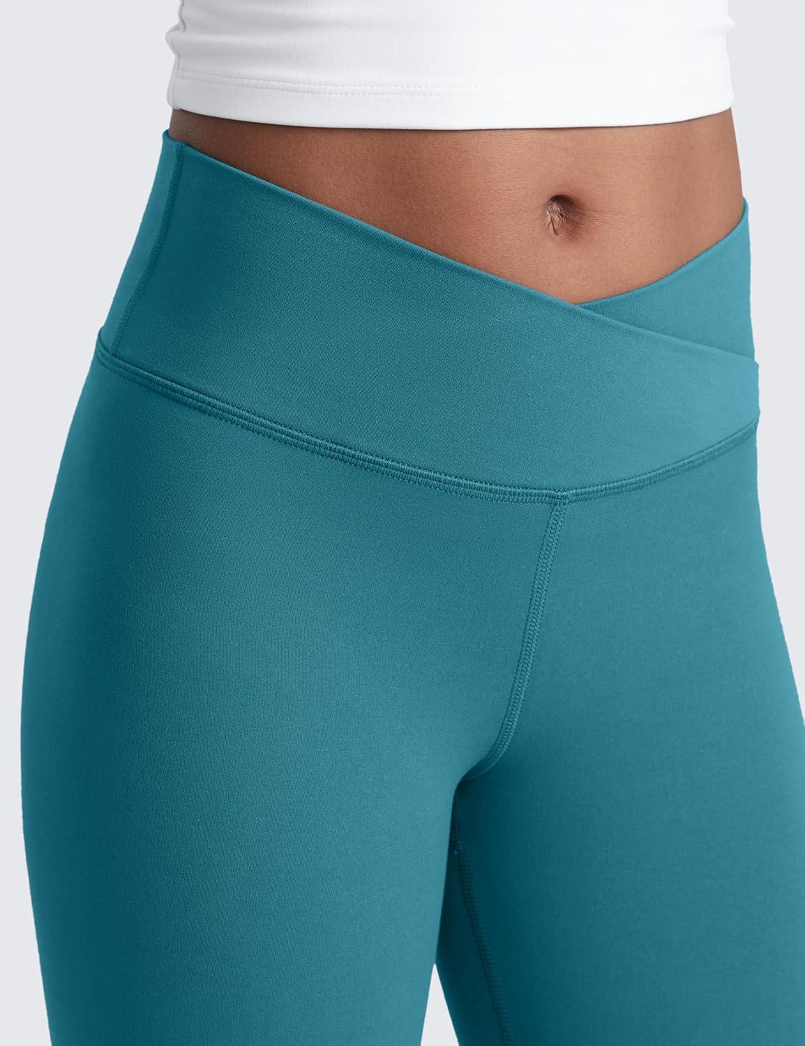 imageCRZ YOGA Girls Butterluxe Crossover Waist Yoga Flare Leggings Dance Casual Athletic Pants Bell Bottoms Kids TeenBorealis Green