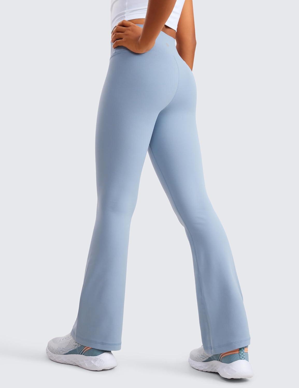 imageCRZ YOGA Girls Butterluxe Crossover Waist Yoga Flare Leggings Dance Casual Athletic Pants Bell Bottoms Kids TeenCambric Blue