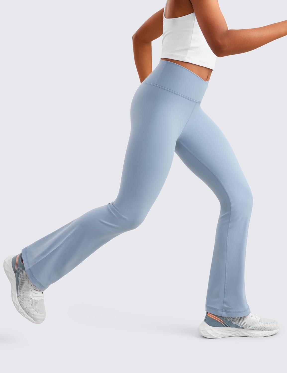 imageCRZ YOGA Girls Butterluxe Crossover Waist Yoga Flare Leggings Dance Casual Athletic Pants Bell Bottoms Kids TeenCambric Blue