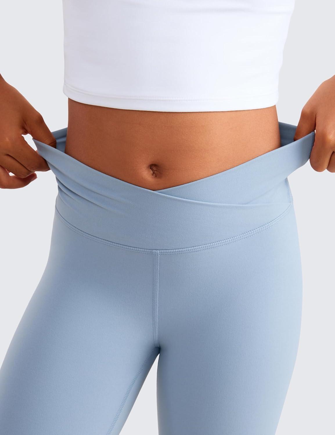 imageCRZ YOGA Girls Butterluxe Crossover Waist Yoga Flare Leggings Dance Casual Athletic Pants Bell Bottoms Kids TeenCambric Blue