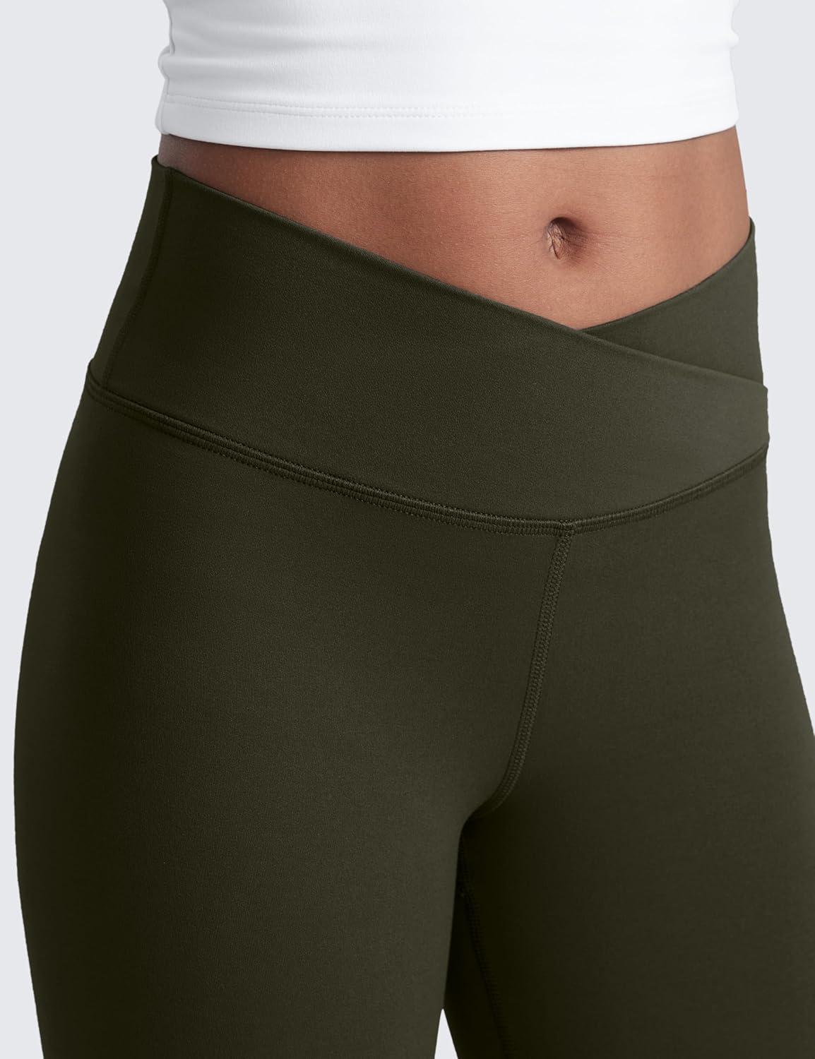 imageCRZ YOGA Girls Butterluxe Crossover Waist Yoga Flare Leggings Dance Casual Athletic Pants Bell Bottoms Kids TeenOlive Green