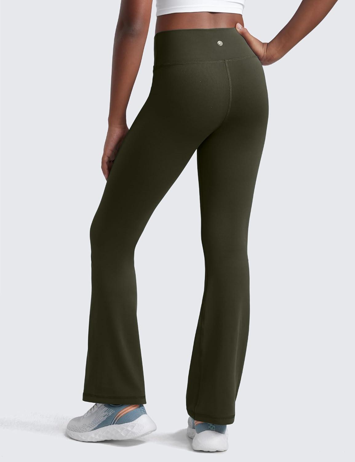 imageCRZ YOGA Girls Butterluxe Crossover Waist Yoga Flare Leggings Dance Casual Athletic Pants Bell Bottoms Kids TeenOlive Green