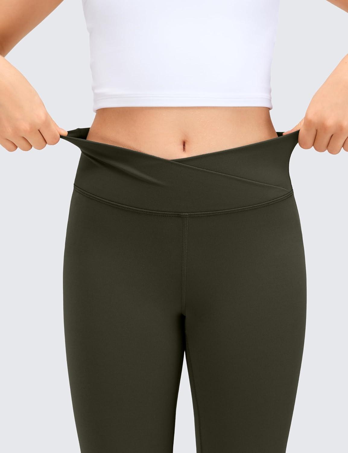 imageCRZ YOGA Girls Butterluxe Crossover Waist Yoga Flare Leggings Dance Casual Athletic Pants Bell Bottoms Kids TeenOlive Green