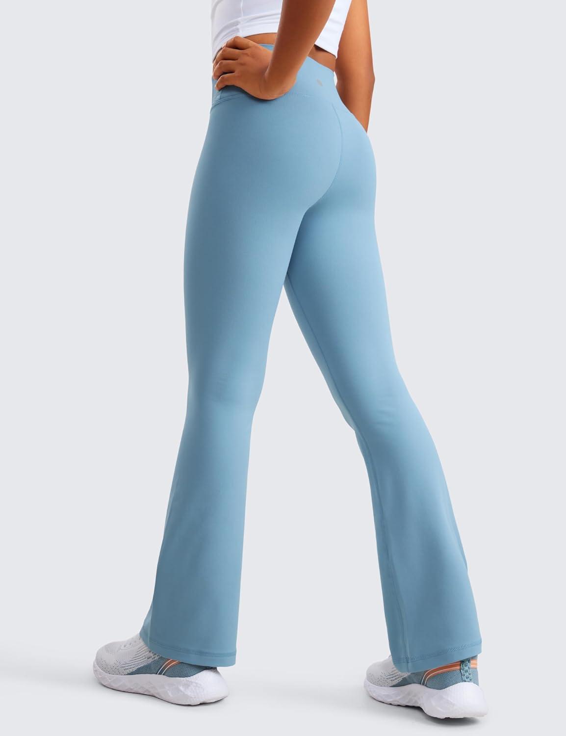 imageCRZ YOGA Girls Butterluxe Crossover Waist Yoga Flare Leggings Dance Casual Athletic Pants Bell Bottoms Kids TeenPure Blue