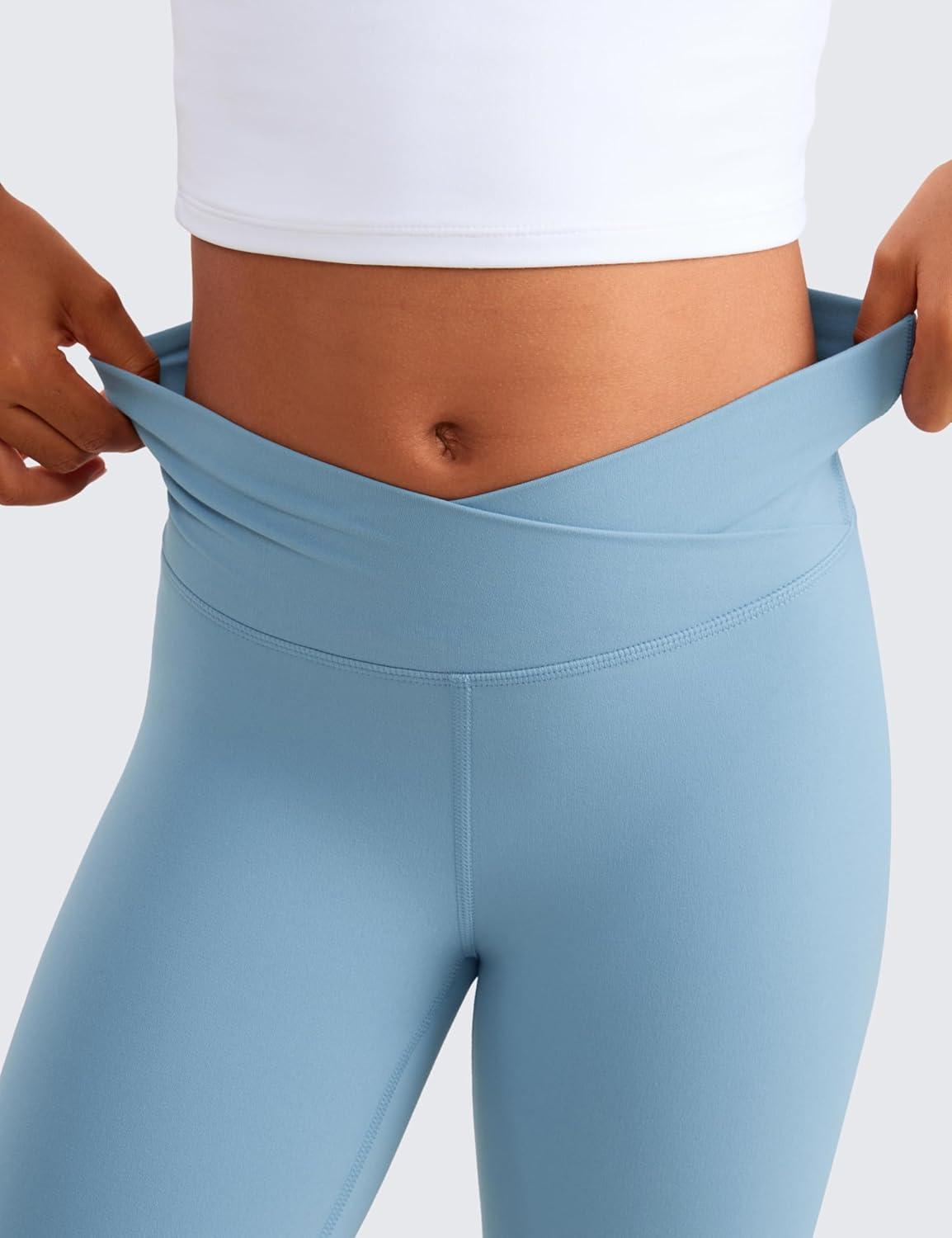 imageCRZ YOGA Girls Butterluxe Crossover Waist Yoga Flare Leggings Dance Casual Athletic Pants Bell Bottoms Kids TeenPure Blue
